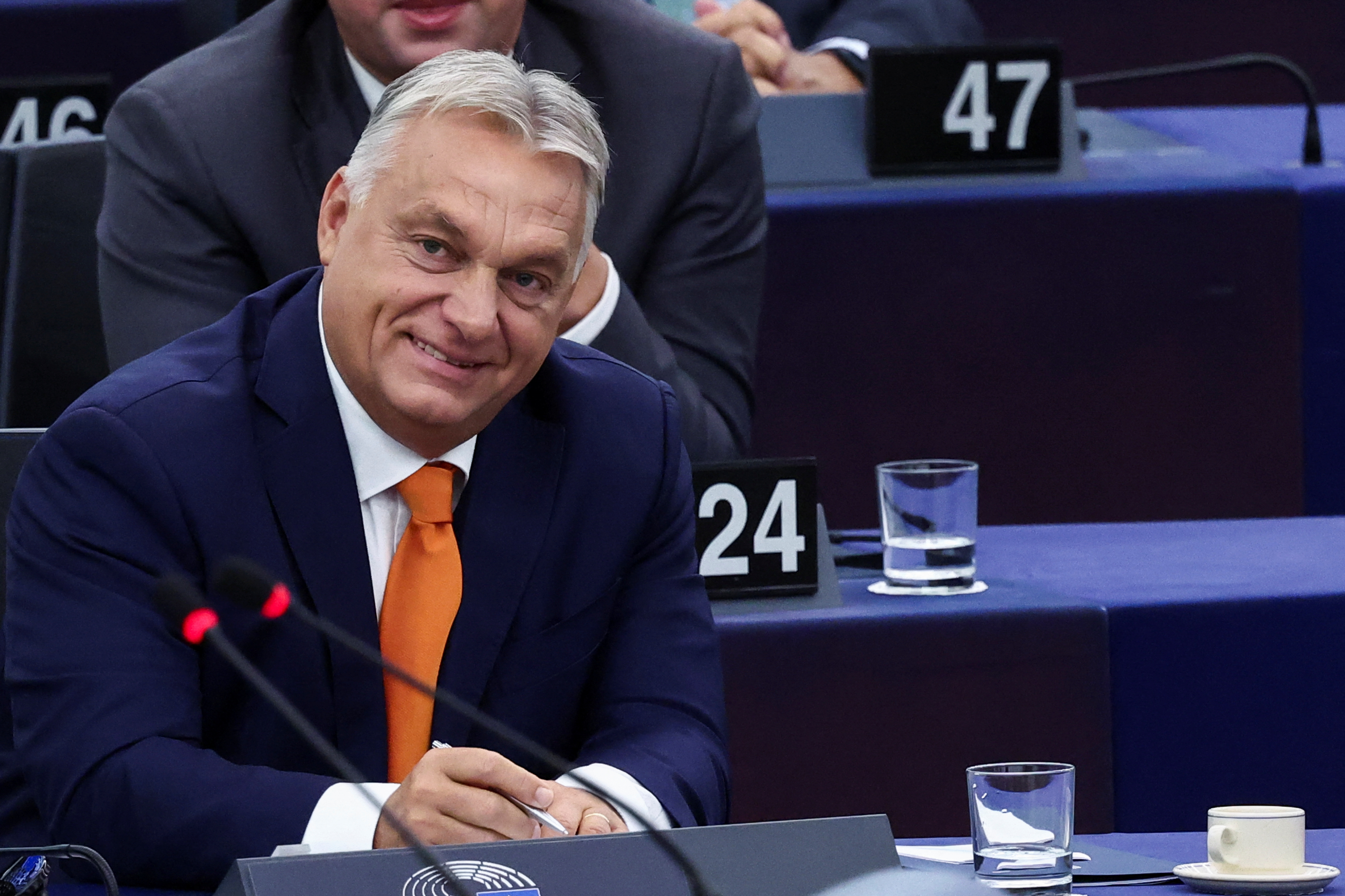 Hungary's Orban addresses European Parliament, in Strasbourg