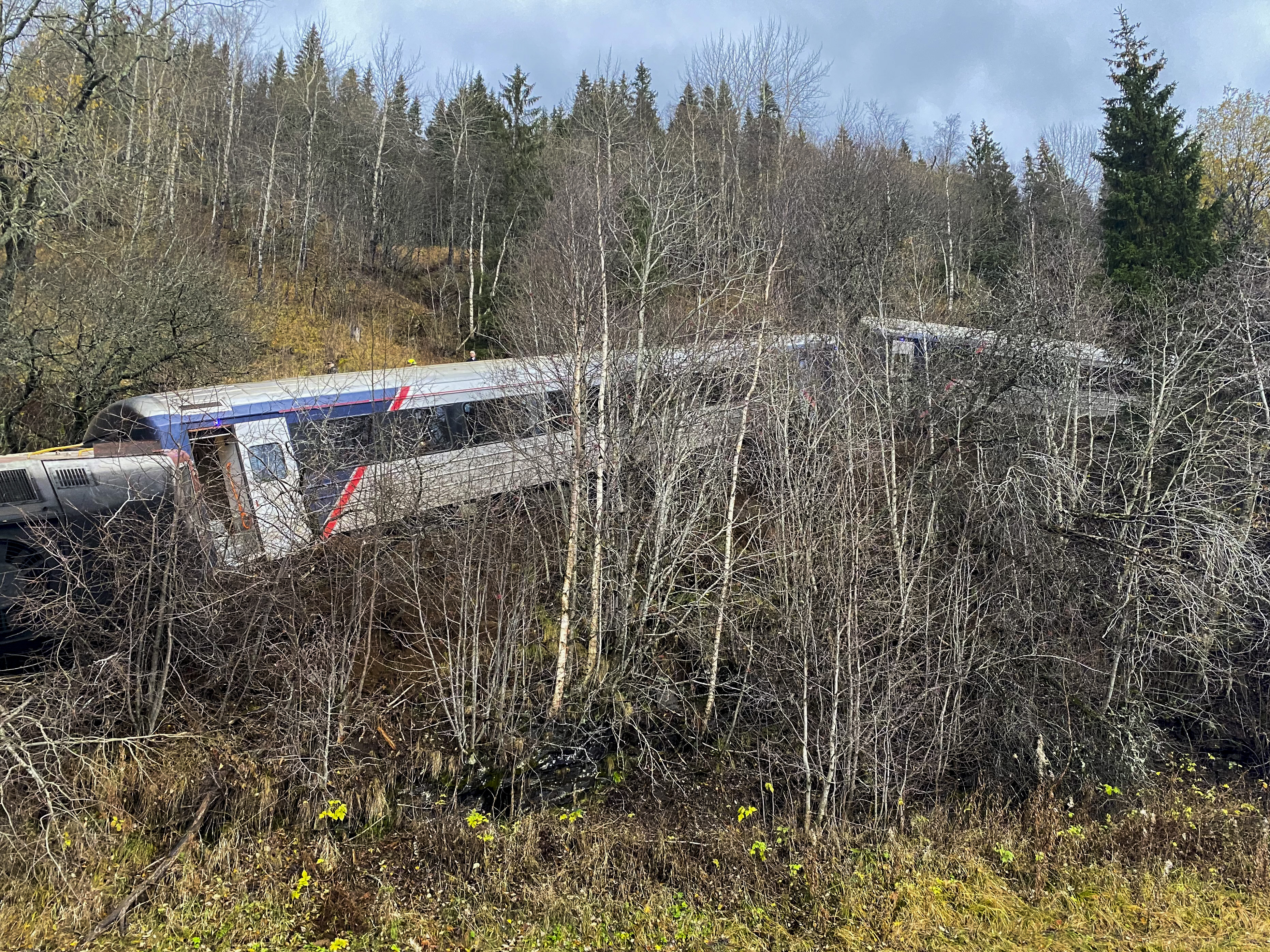 Scene where several people were injured as a train derailed at Finneidfjord in Nordland, Norway.