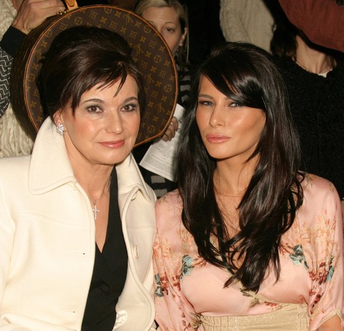 Melania Knauss Trump and mother Amalija Knavs attend the Zac Posen Showing of Fall Collection at The Tent at Bryant Park