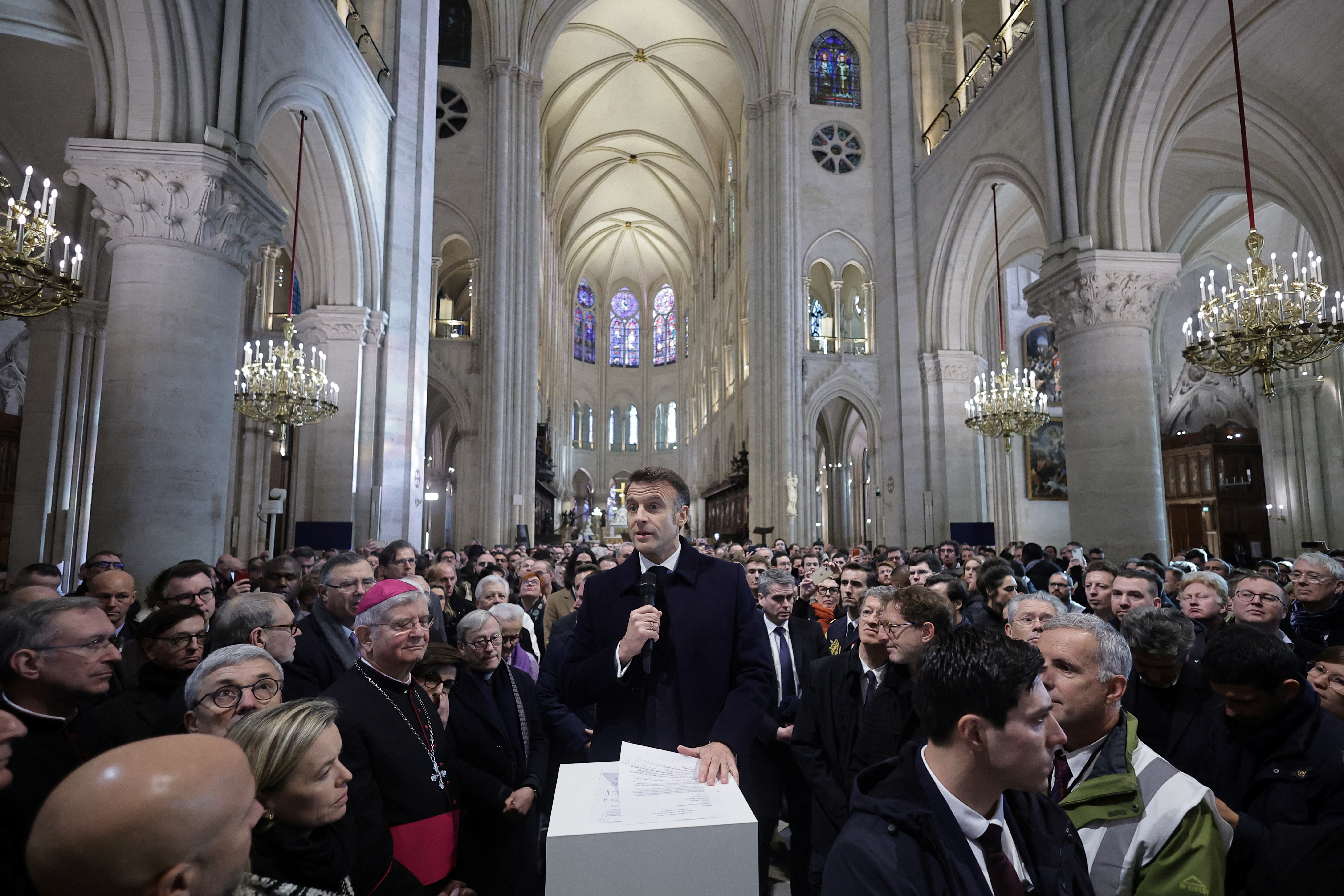 French President Macron visits the Notre-Dame Cathedral, in Paris