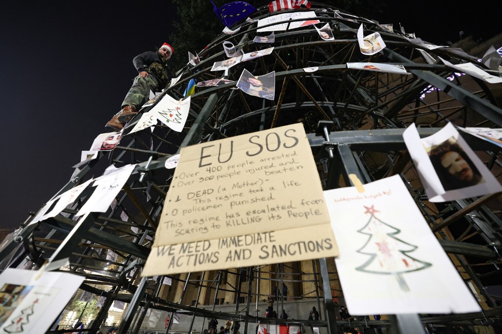 gruzija, tbilisi, prosvjedi, jelka, drvce, bor