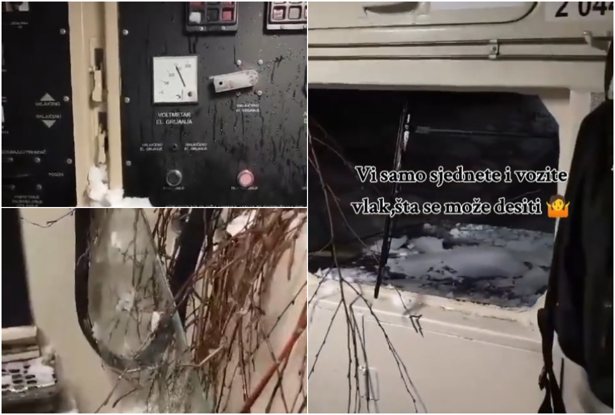 vlak u snijegu kolaž