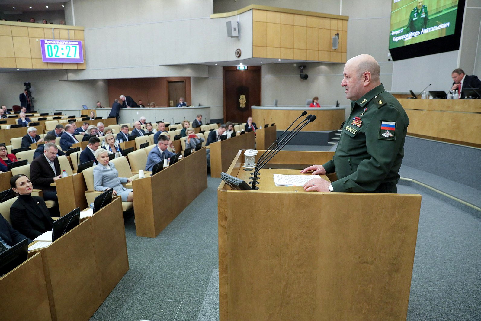 FILE PHOTO: Lieutenant General Igor Kirillov, chief of Russia's Nuclear, Biological and Chemical Protection Troops, attends a plenary session of the State Duma, in Moscow