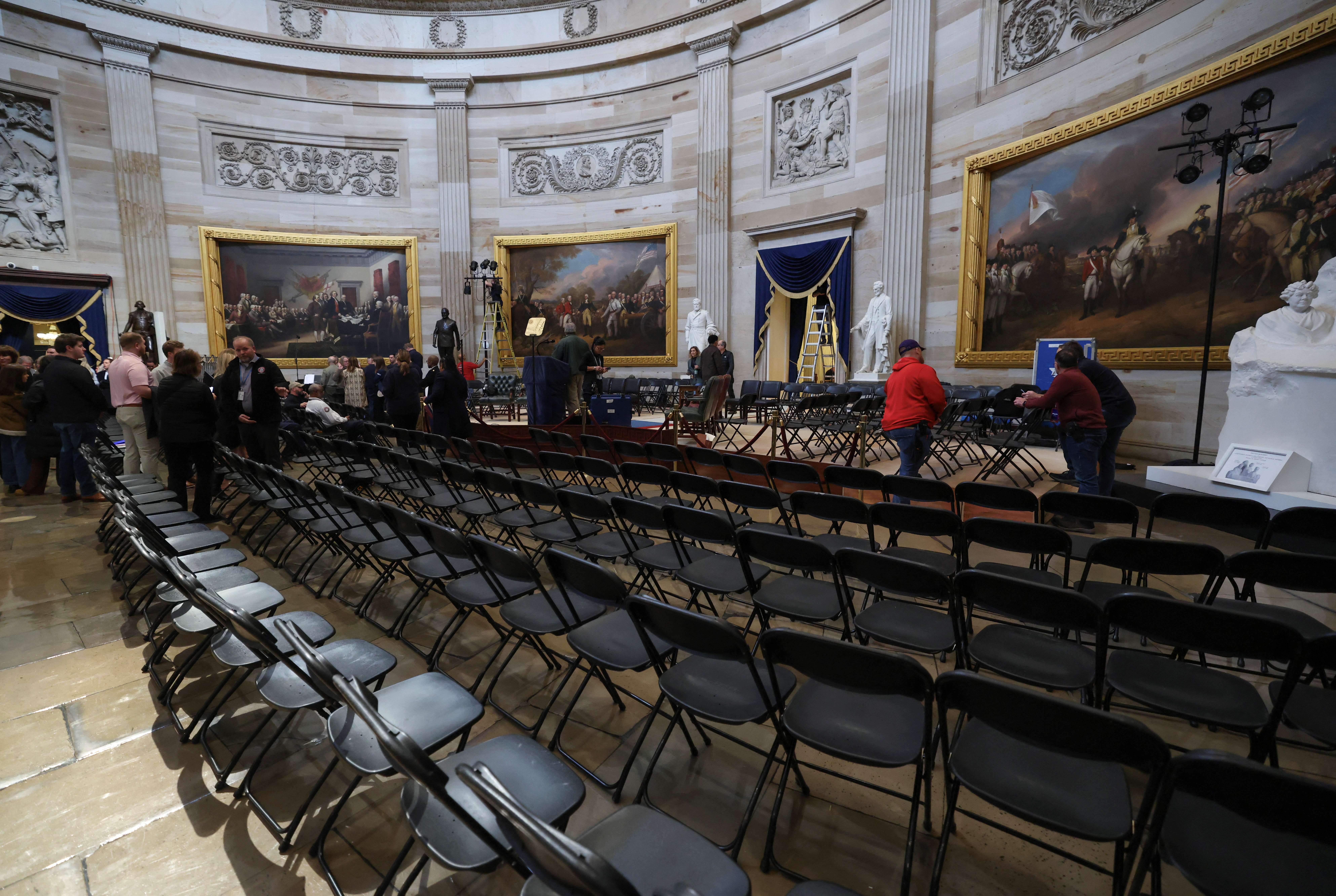 The Rotunda of the U.S. Capitol is prepared for the Trump inauguration in Washington