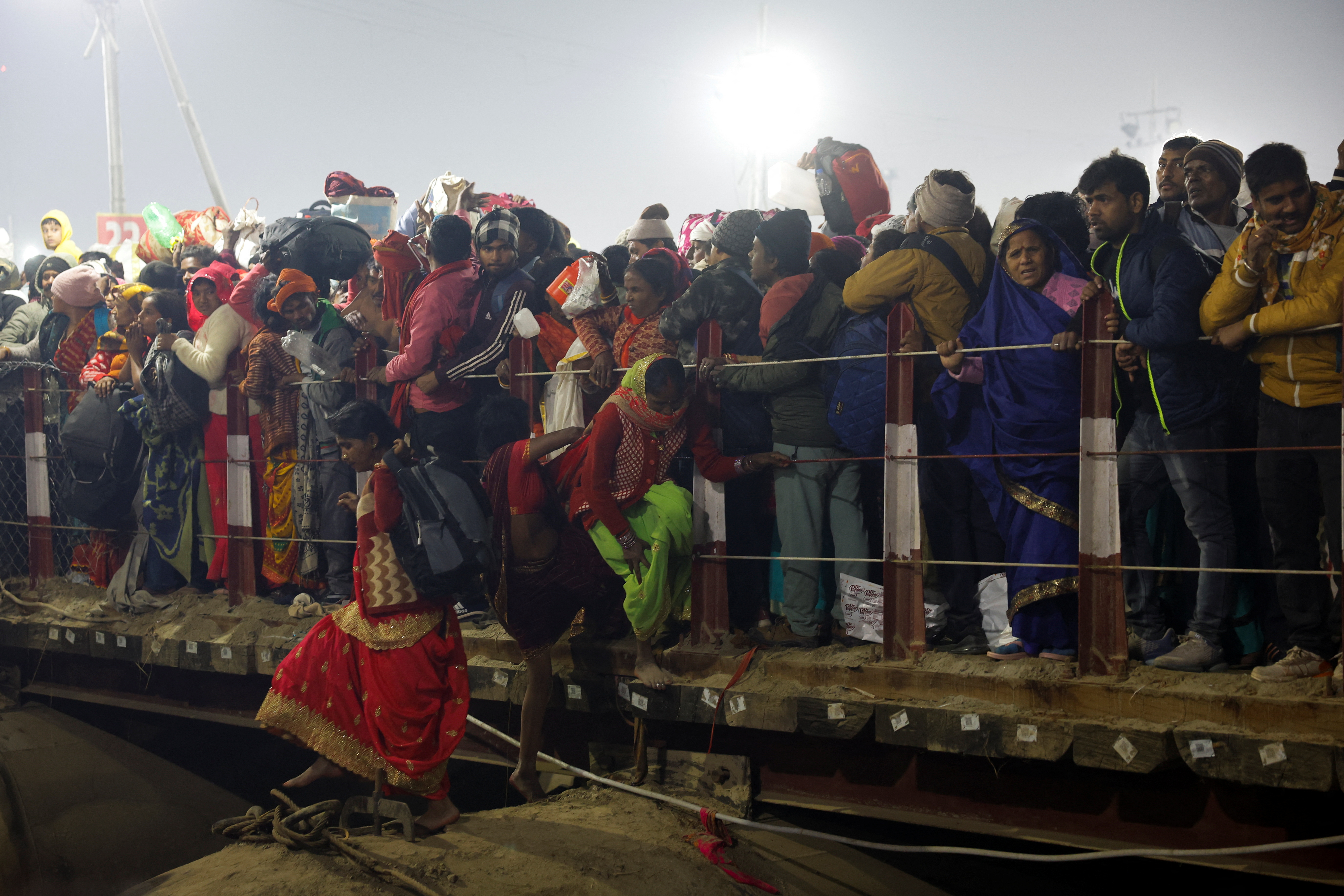 Stampede before the second "Shahi Snan" (grand bath) at the Pitcher Festival, in Prayagraj