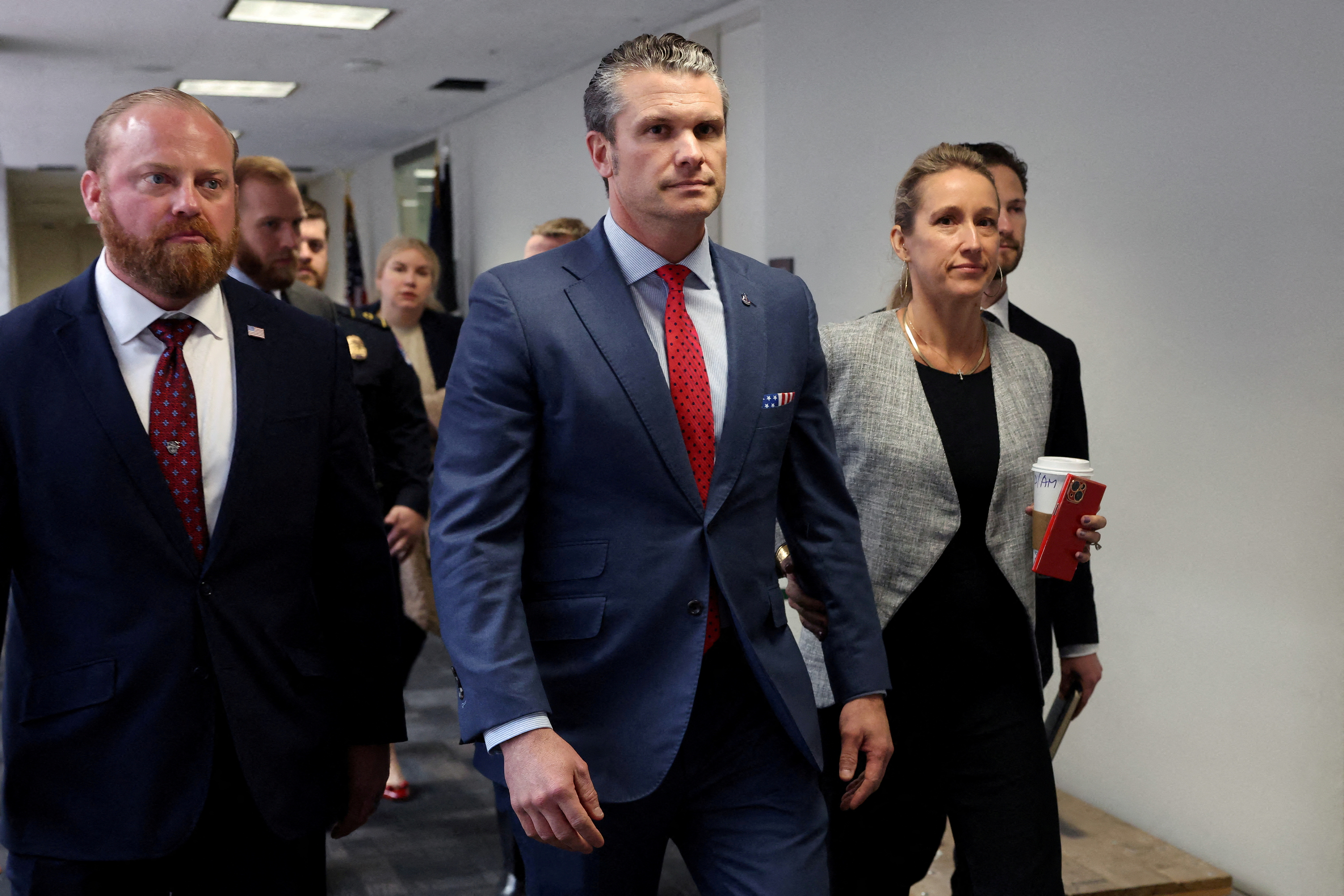 FILE PHOTO: Defense secretary nominee Pete Hegseth meets with Senators on Capitol Hill in Washington
