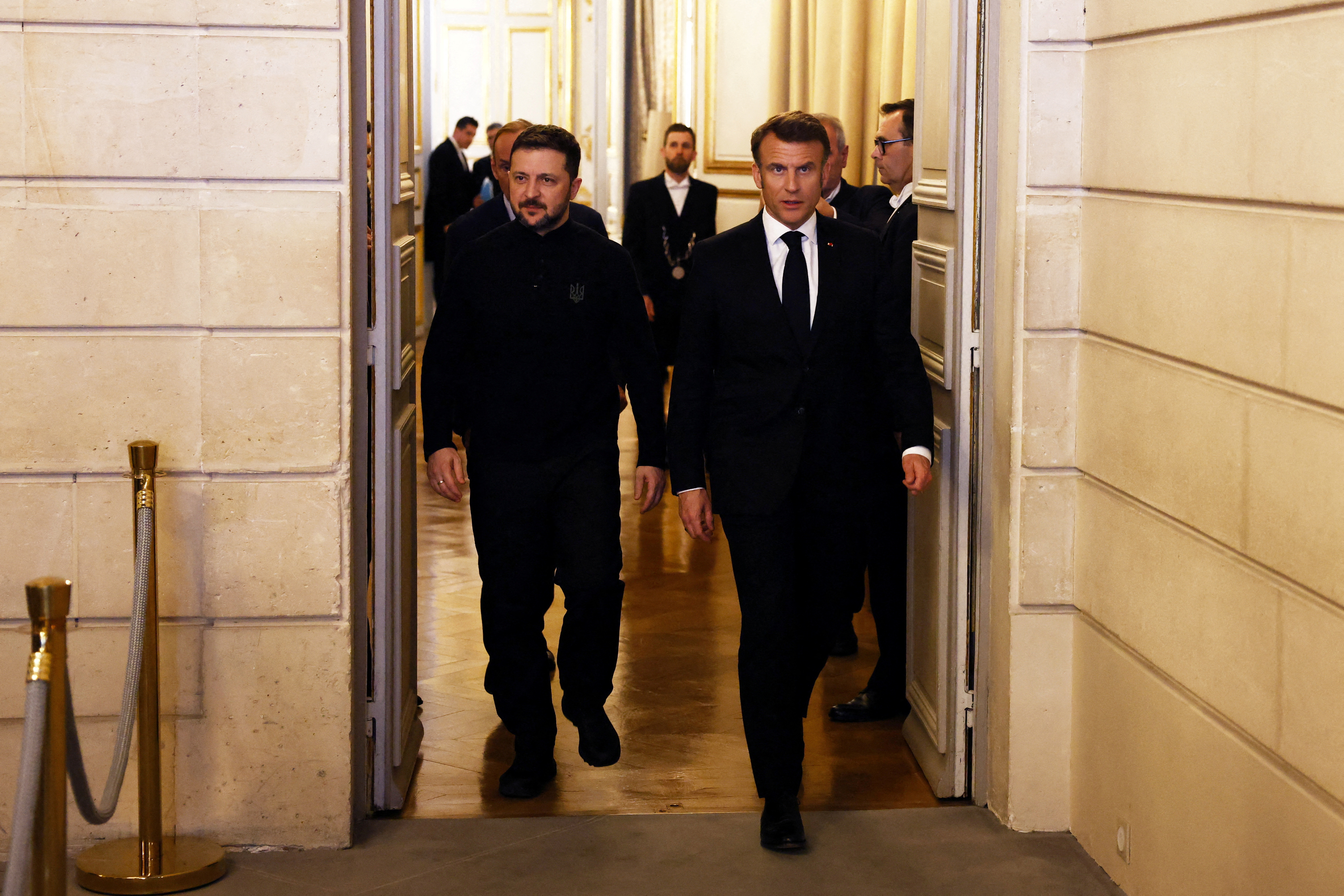 French President Macron receives Ukrainian President Zelenskiy at Elysee Palace