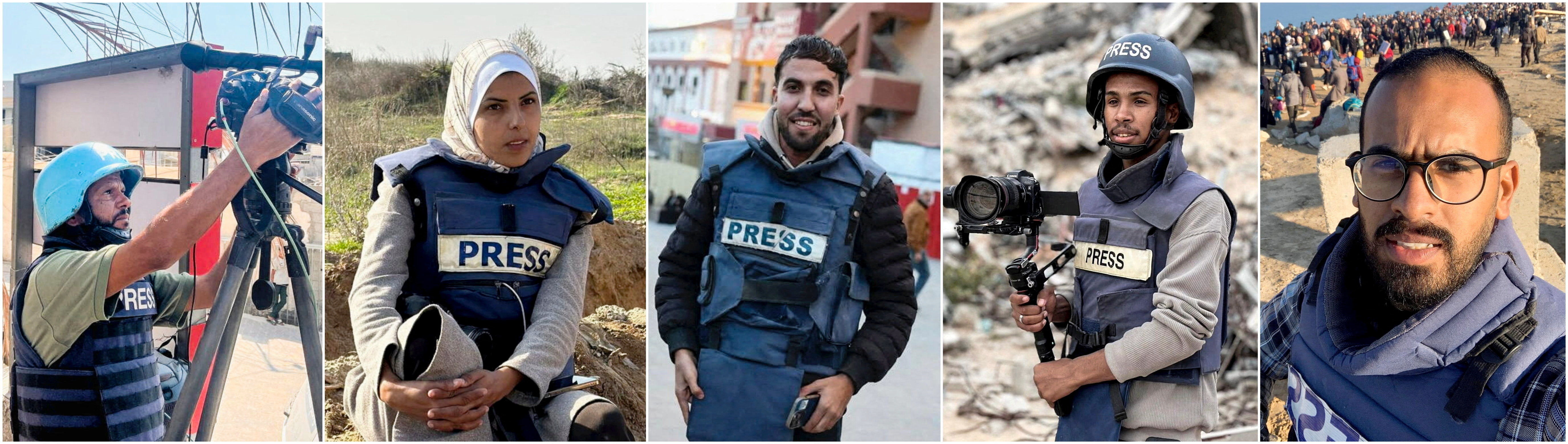 A combination image shows the journalists killed in Israeli strikes on Nasser hospital in the south of the Gaza Strip on August 25, 2025