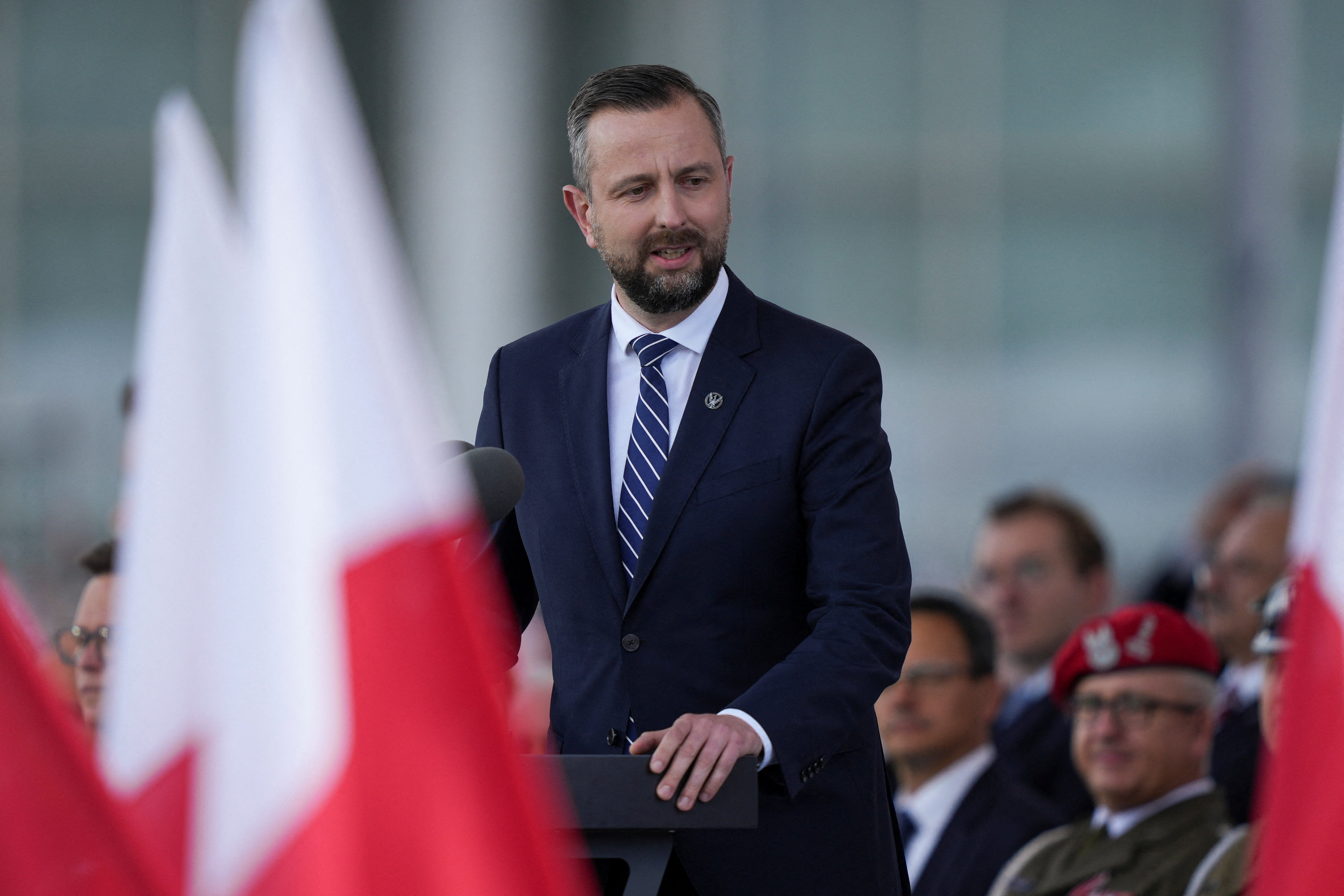 Poland's Deputy Prime Minister and Minister of National Defence Wladyslaw Kosiniak-Kamysz speaks during the ceremony of newly sworn-in Polish President Karol Nawrocki
