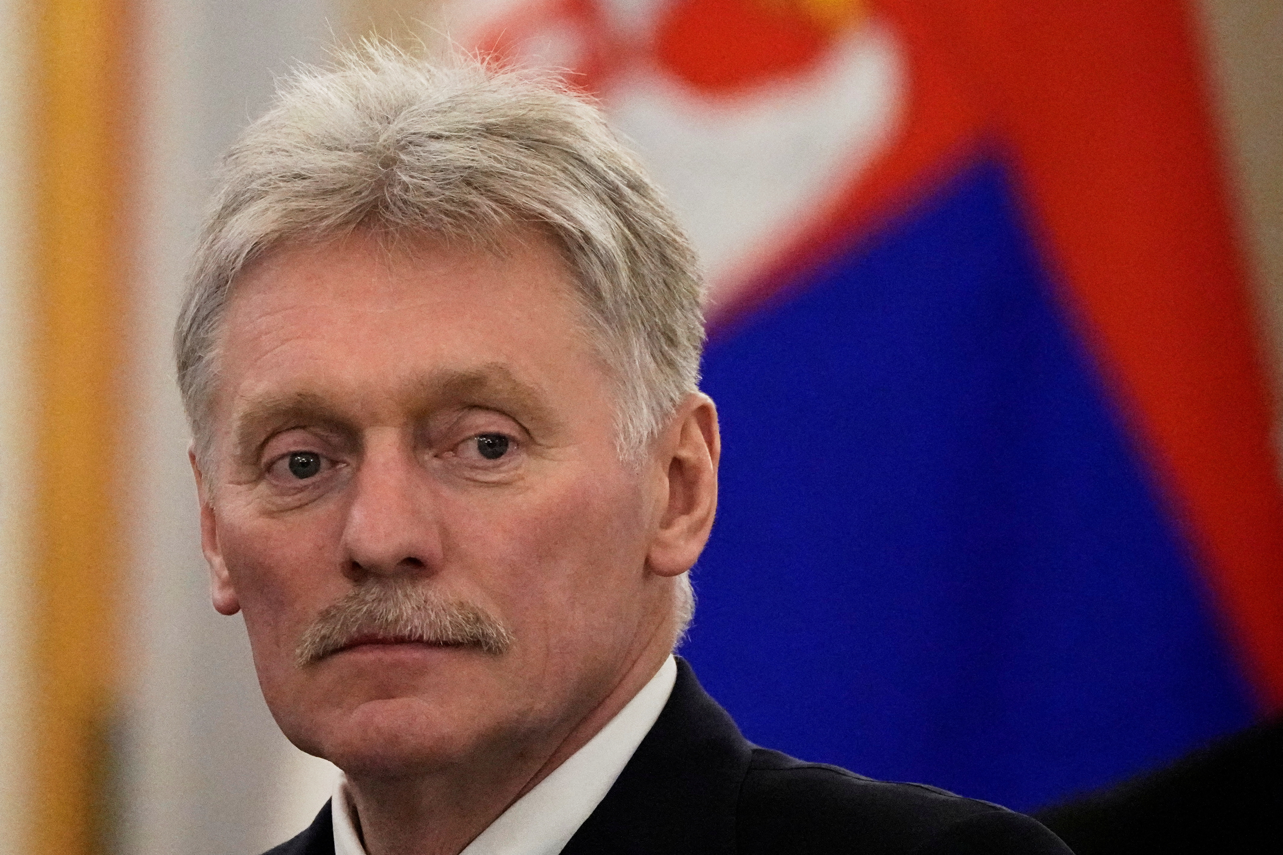 Kremlin spokesman Dmitry Peskov attends a meeting between Russian President Vladimir Putin and Serbia's President Aleksandar Vucic in the Kremlin, during celebrations of the 80th anniversary of the Soviet victory over Nazi Germany