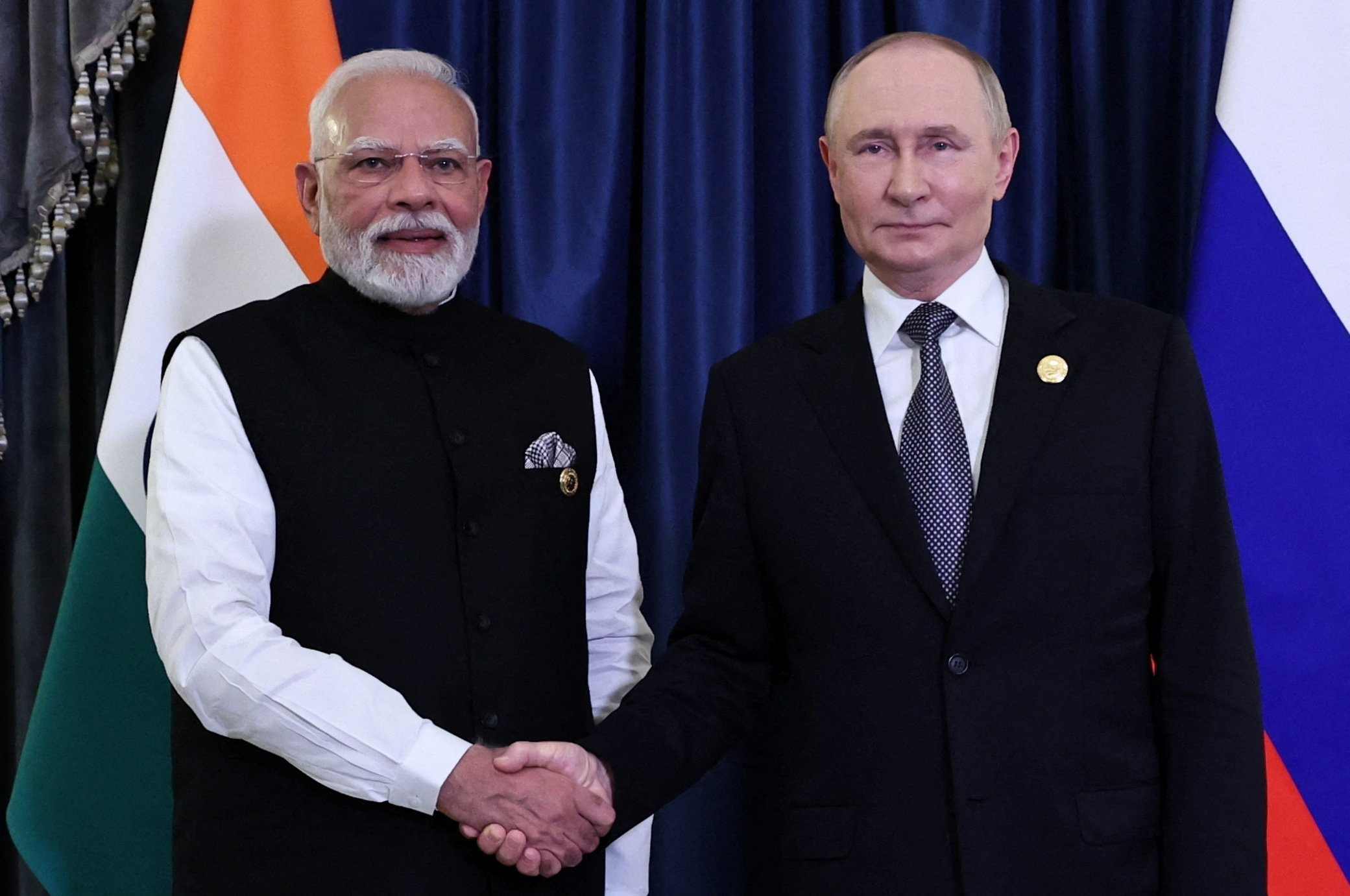 Russian President Vladimir Putin and Indian Prime Minister Narendra Modi