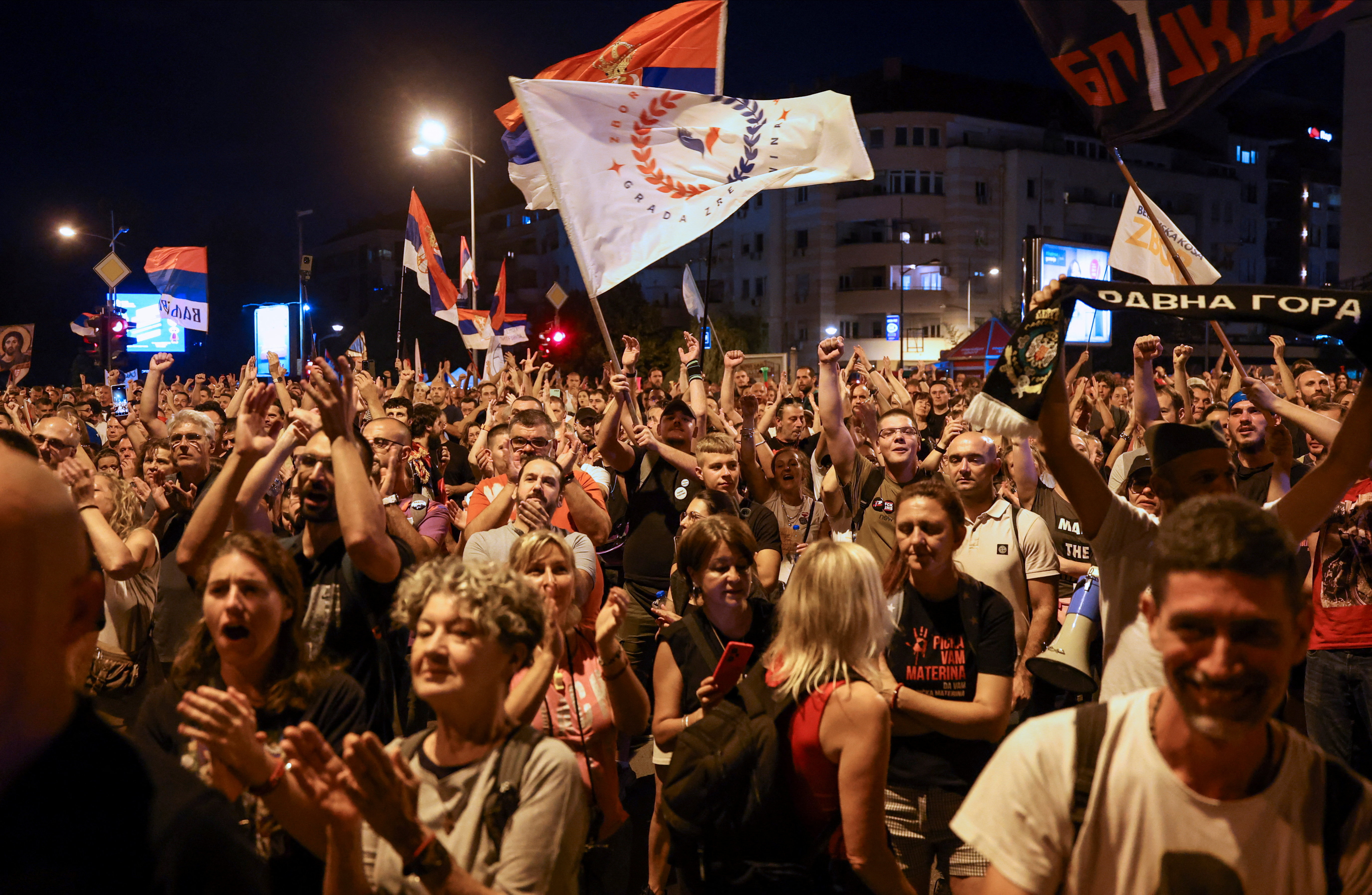 People gather during a protest against what they say is an increasing police brutality, in Novi Sad, Serbia, September 5, 2025. REUTERS/Zorana Jevtic
