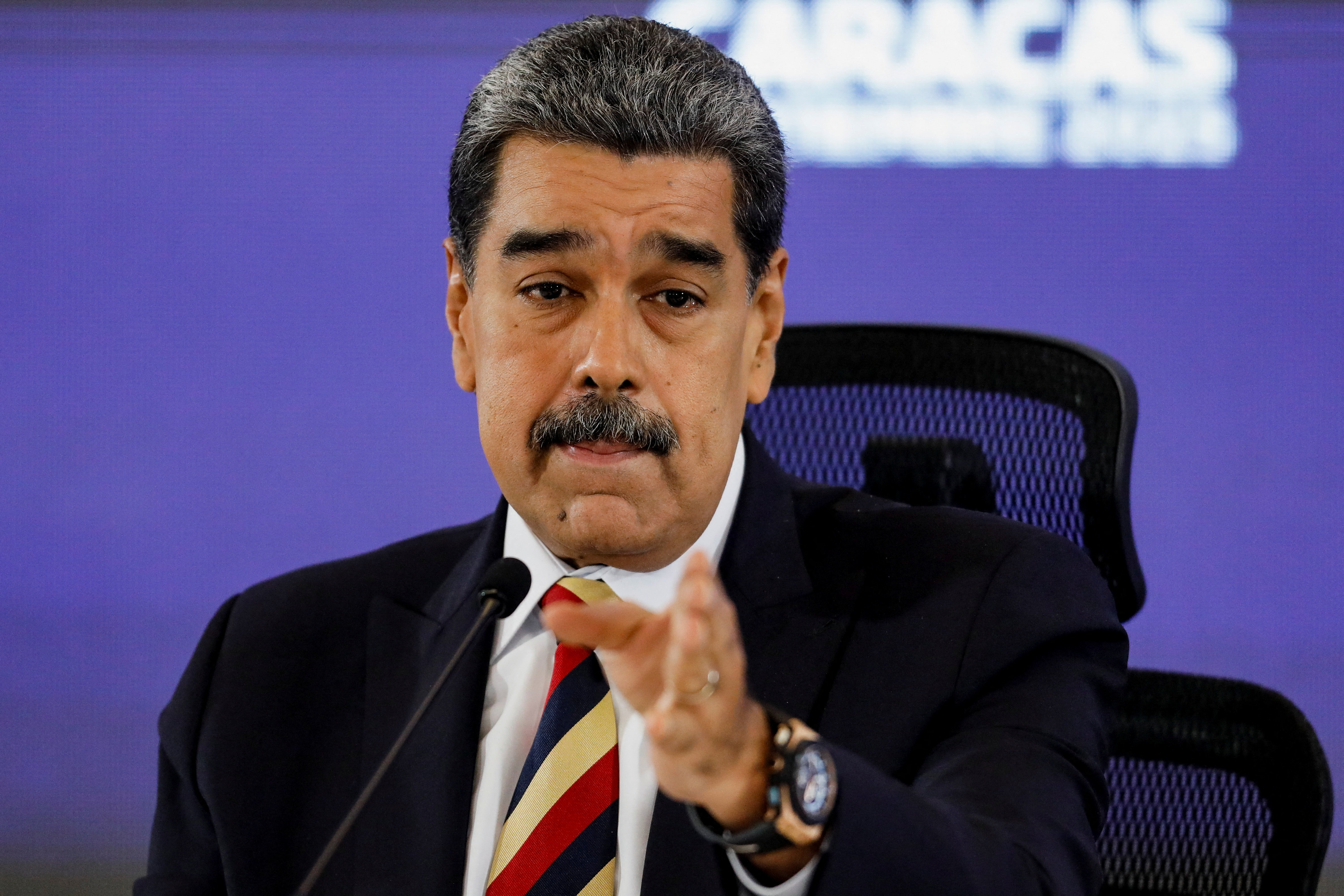 Venezuela's President Nicolas Maduro addresses the media, in Caracas, Venezuela, September 1, 2025.