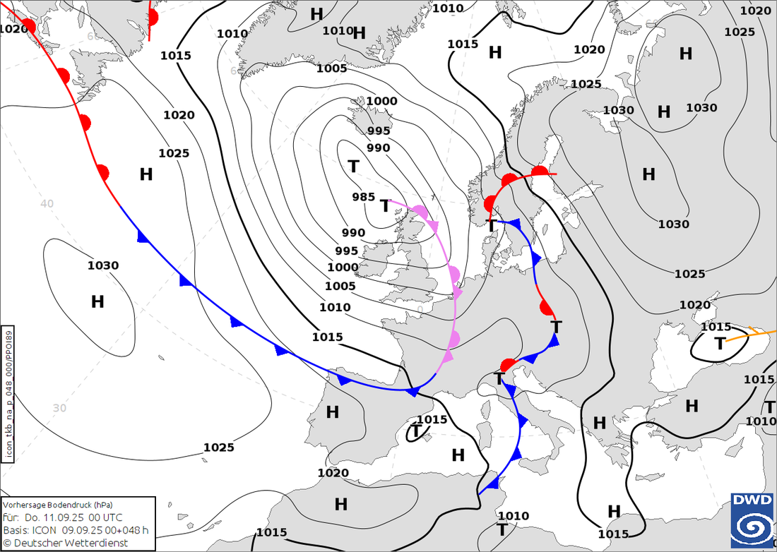 Prognoza prizemne sinoptičke situacije za četvrtak, 11. rujna