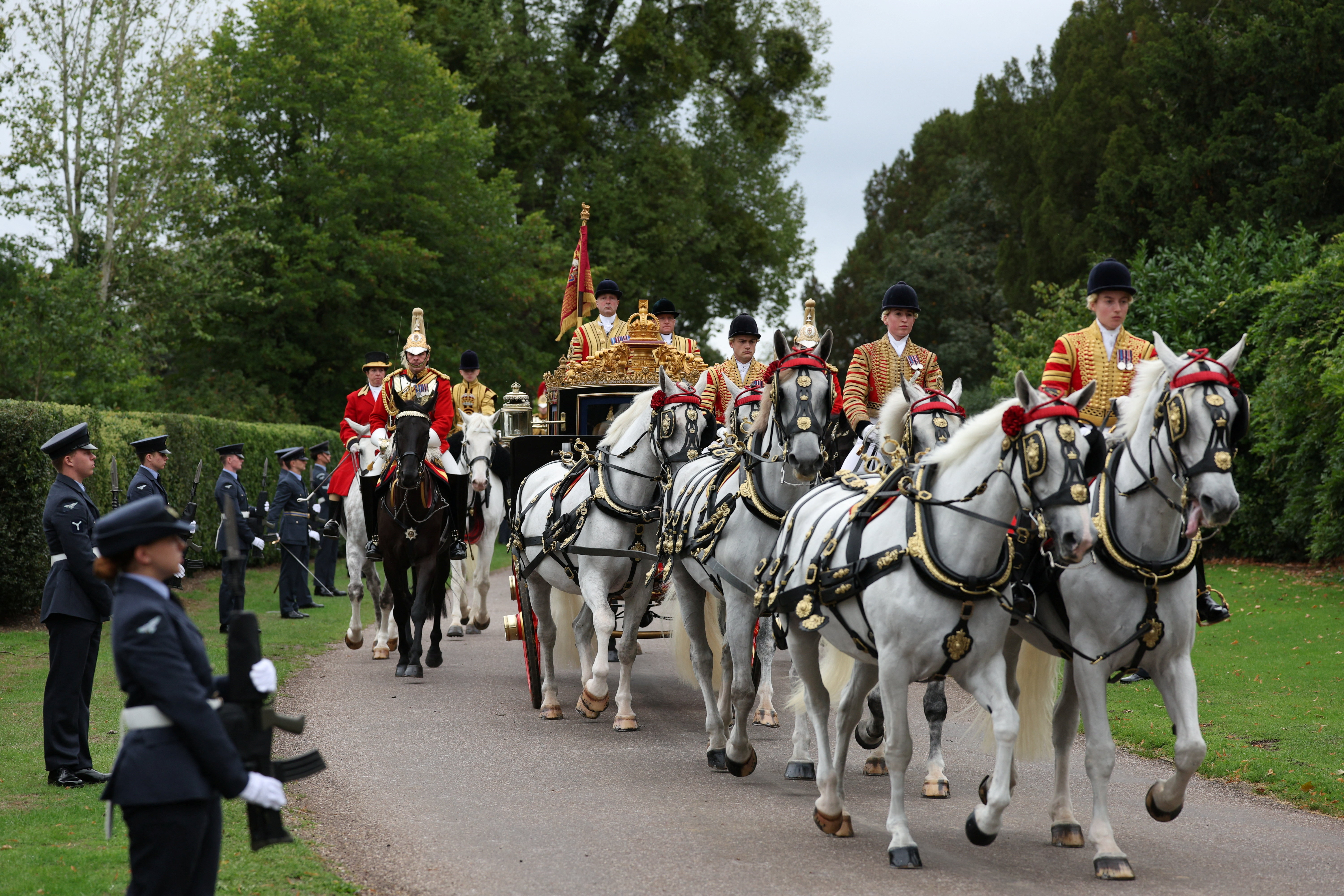 Britain's King Charles III and US President Donald Trump travel in The Irish State Coach
