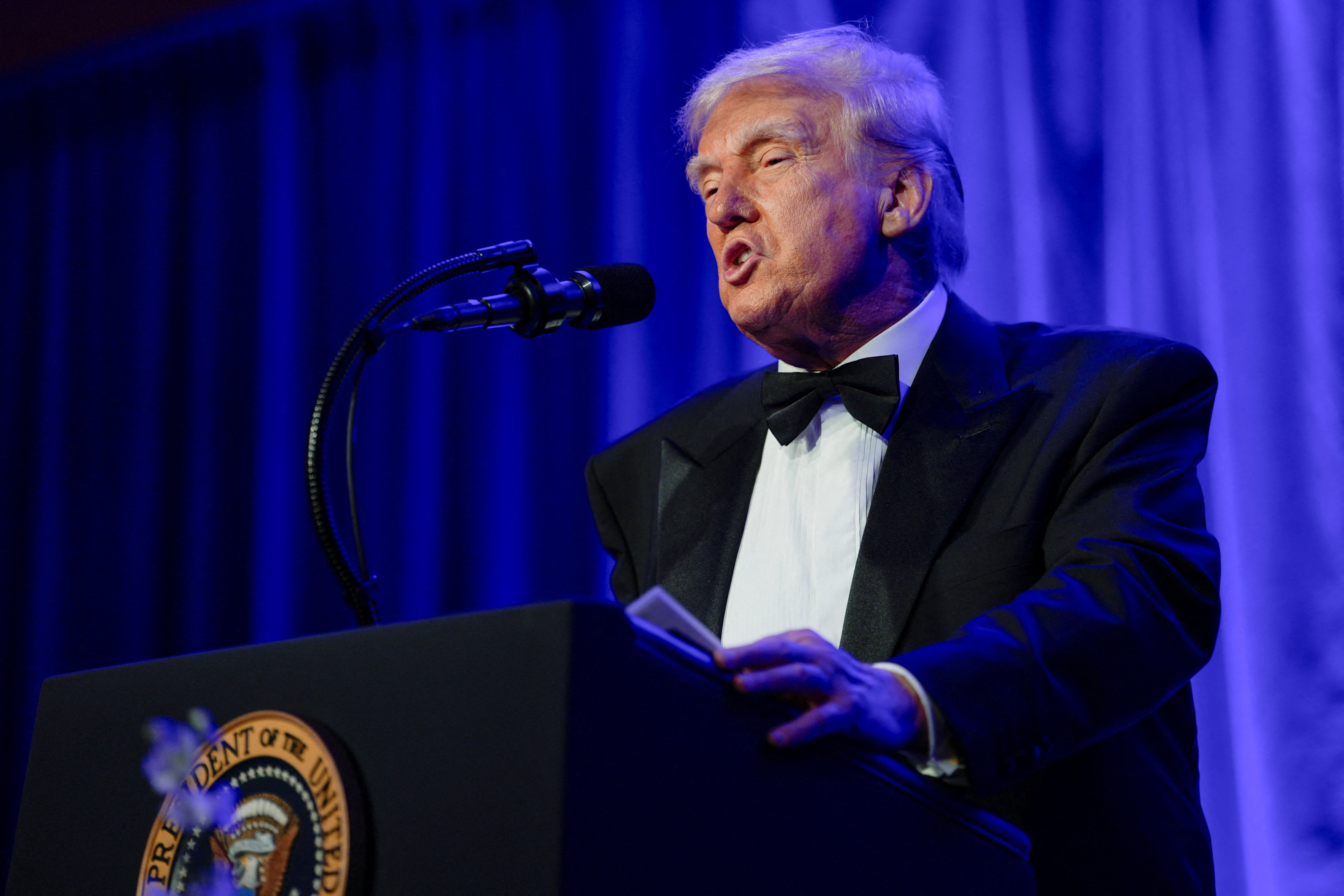 U.S. President Donald Trump speaks at the American Cornerstone Institute's Fourth Annual Founders Dinner at George Washington's Mount Vernon Estate in Mount Vernon, V.A., U.S., September 20, 2025. REUTERS/Kent Nishimura
