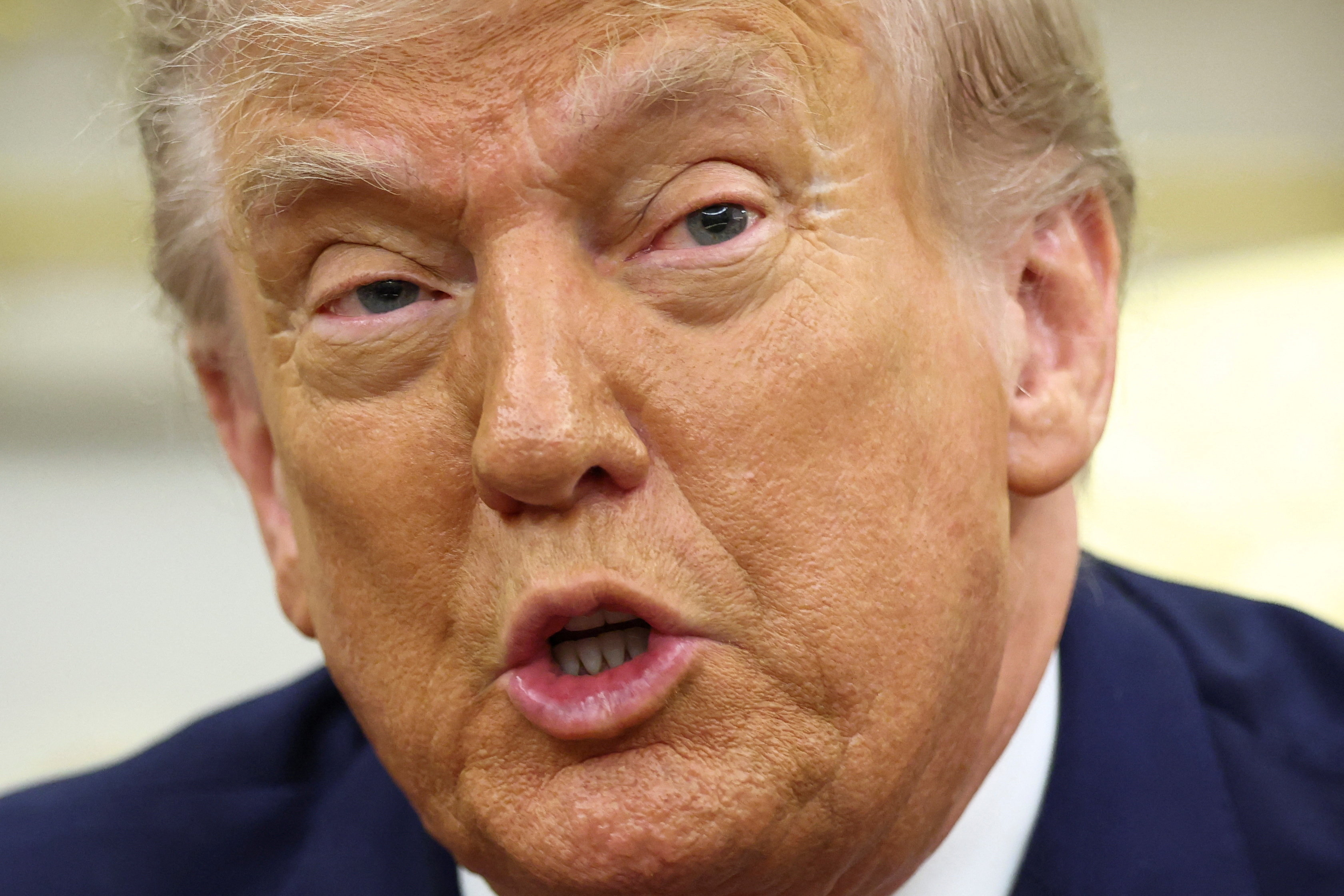 U.S. President Donald Trump speaks during a meeting with Turkey's President Recep Tayyip Erdogan in the Oval Office at the White House in Washington, D.C., U.S., September 25, 2025. REUTERS/Kevin Lamarque