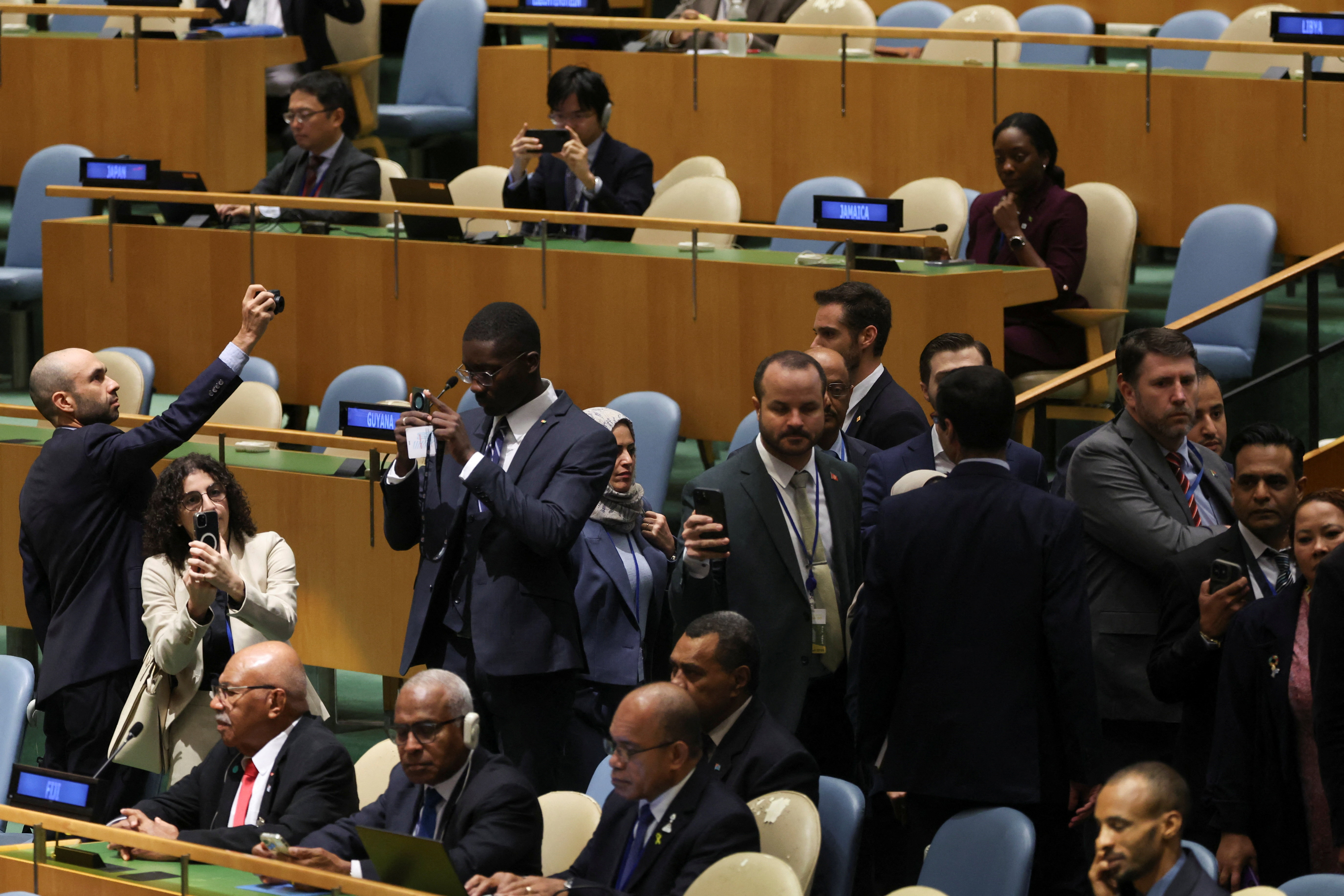Delegations walk out as Israeli Prime Minister Benjamin Netanyahu is about to addresses the 80th United Nations General Assembly (UNGA) at U.N. headquarters in New York City, U.S., September 26, 2025.