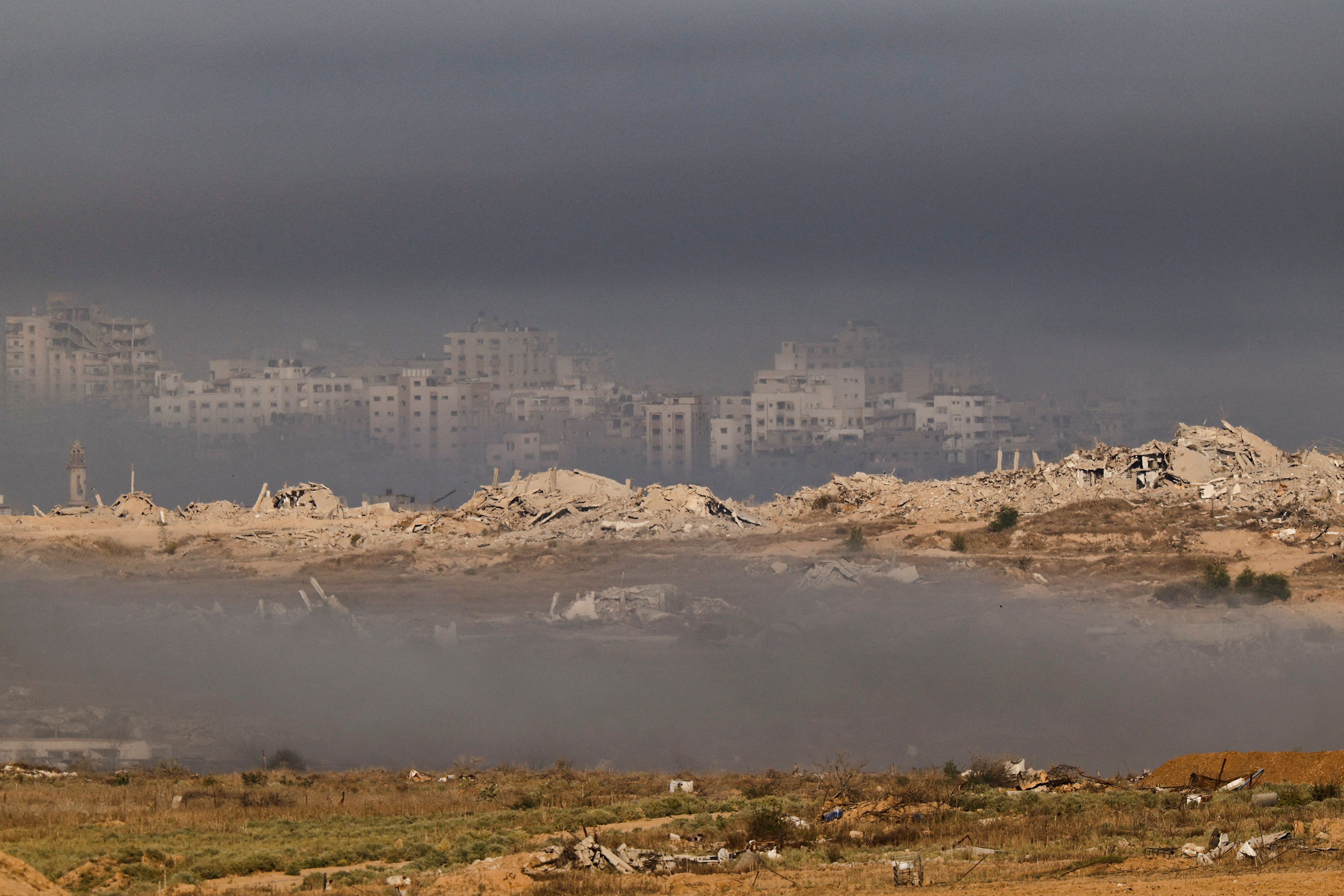 Destroyed buildings in Gaza, as seen from Israeli side of the Israel-Gaza border, in Israel, October 3, 2025. REUTERS/Amir Cohen