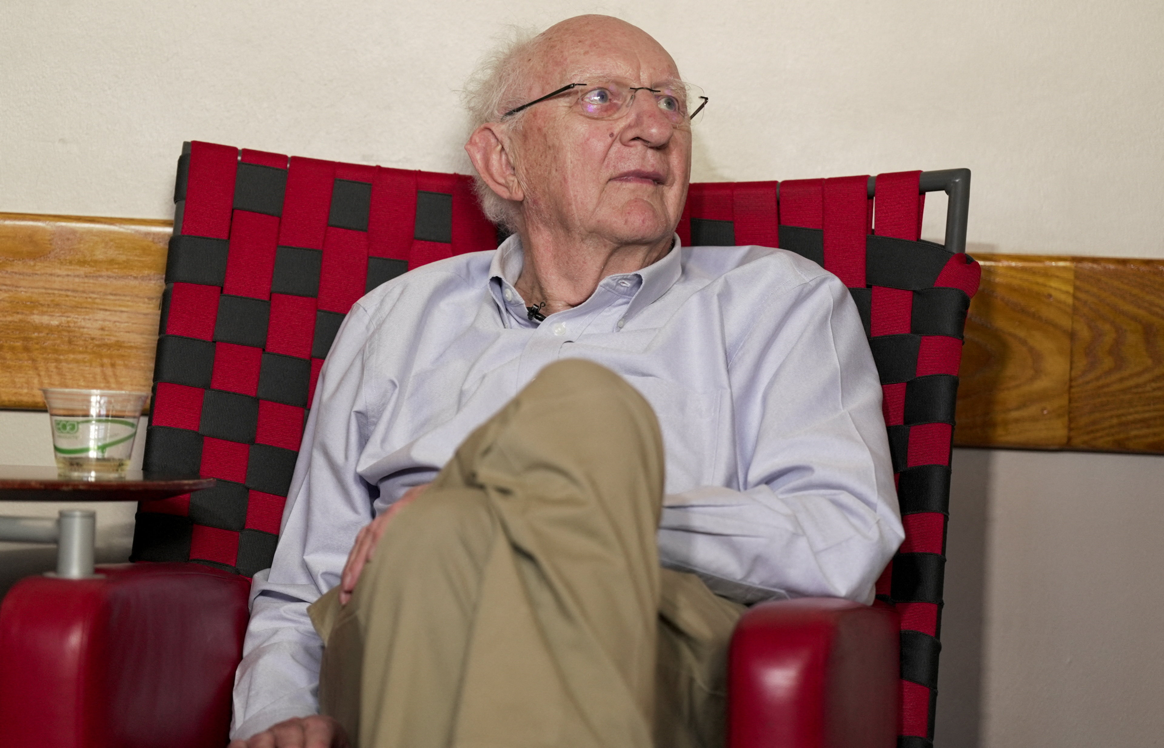 John Clarke, winner of the Nobel Prize in Physics, sits and listens to a speech during a reception in his honor at the University of California, Berkeley in Berkeley, California, U.S. October 7, 2025. REUTERS/Nathan Frandino