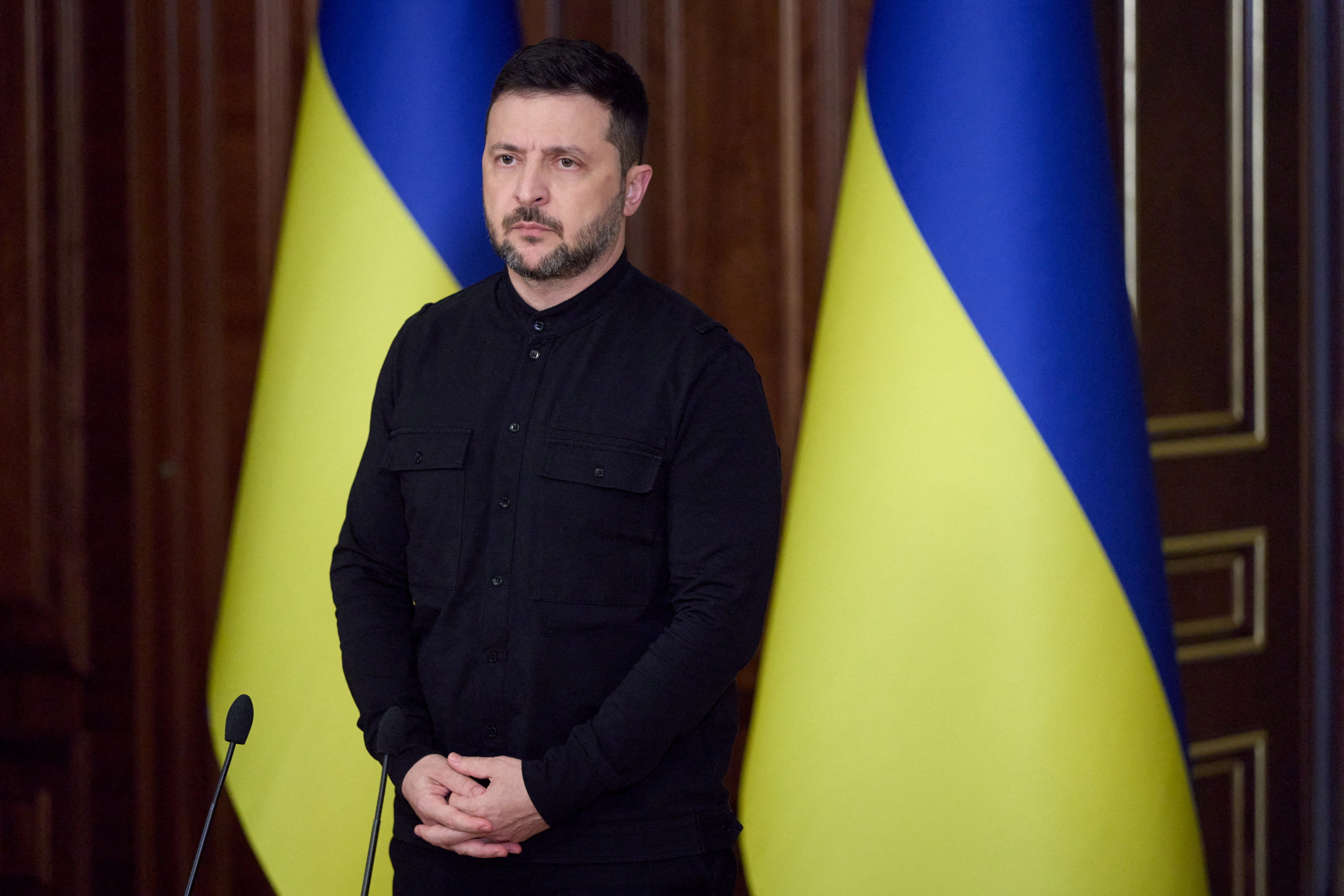 Ukraine's President Volodymyr Zelenskiy holds a news briefing, amid Russia's attack on Ukraine, in Kyiv, Ukraine October 10, 2025. Ukrainian Presidential Press Service/Handout via REUTERS ATTENTION EDITORS - THIS IMAGE HAS BEEN SUPPLIED BY A THIRD PARTY.