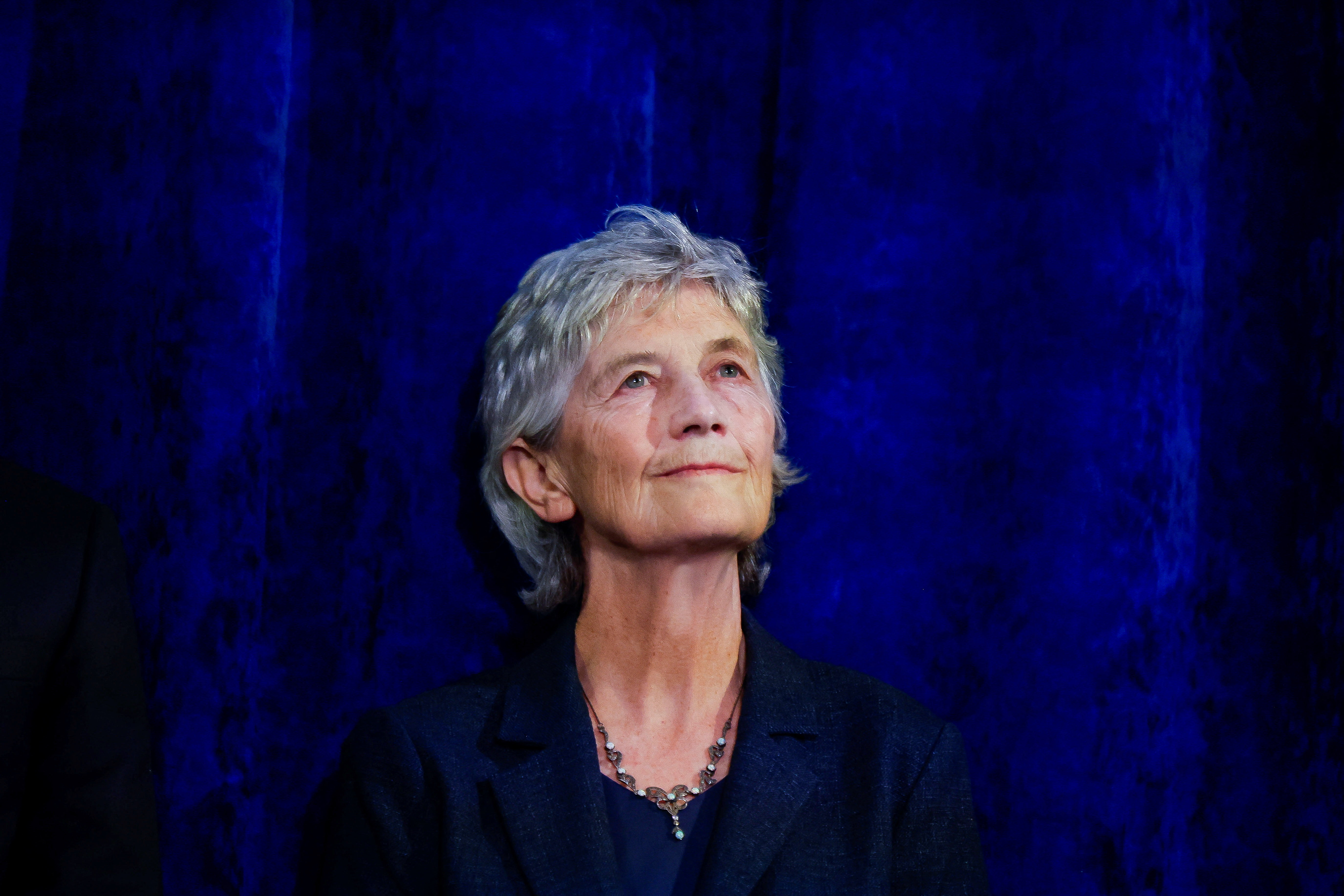President-elect Catherine Connolly looks on as she stands on a stage at Dublin Castle, on the day of the announcement of the results of the Irish presidential election in Dublin, Ireland,