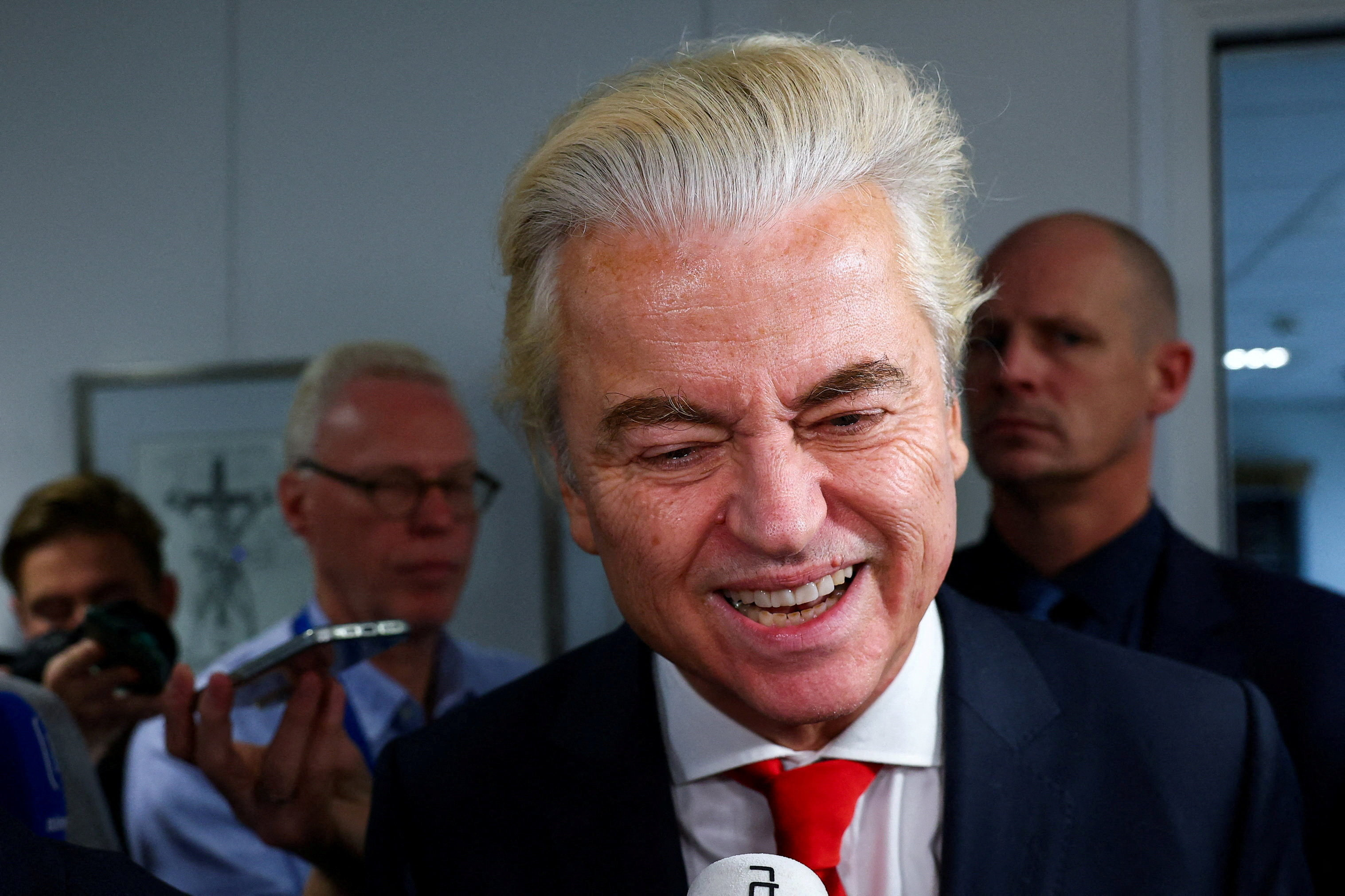 Party for Freedom (PVV) leader Geert Wilders reacts as he speaks to members of the media at the Dutch Parliament     TPX IMAGES OF THE DAY
