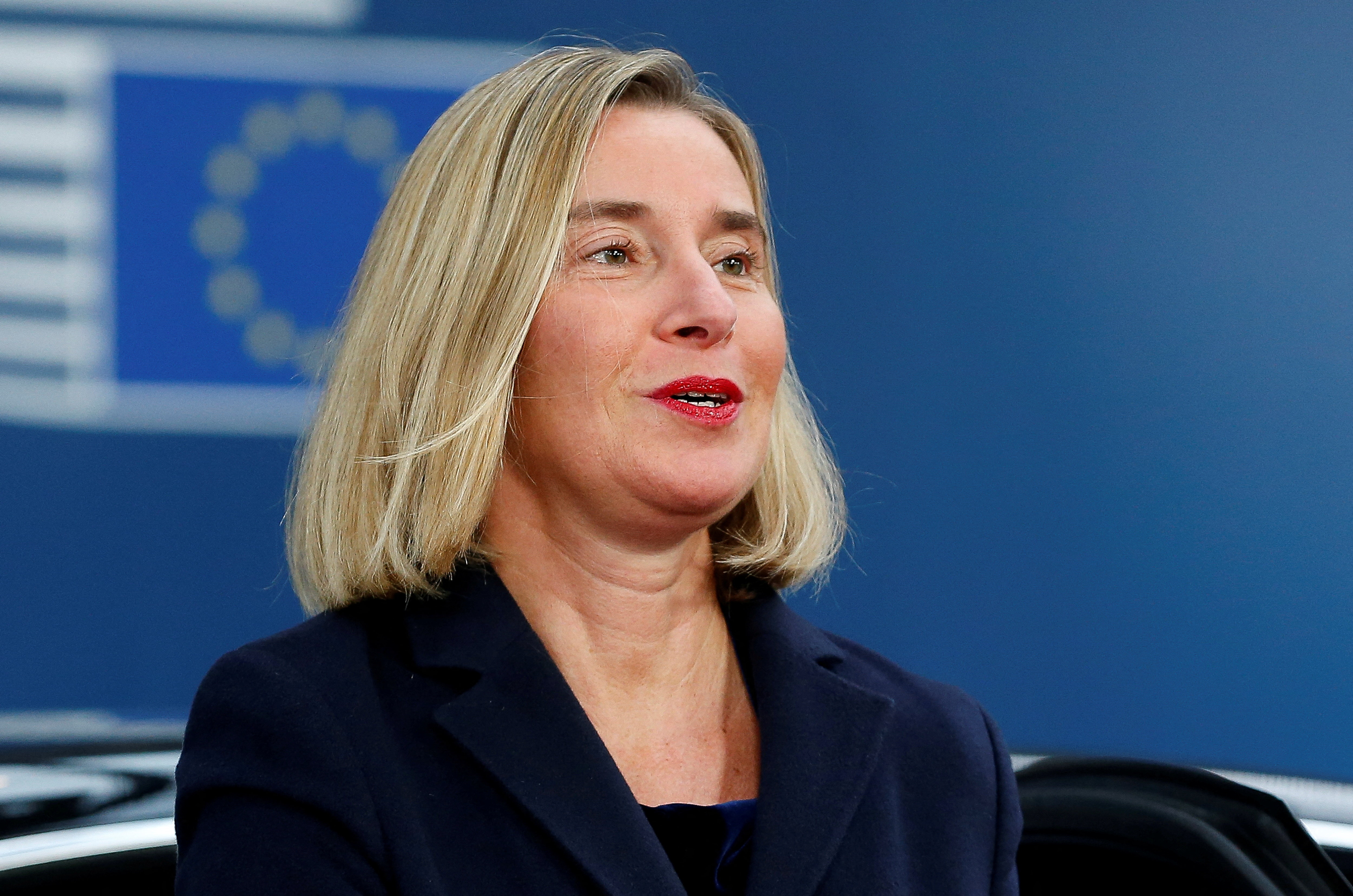 FILE PHOTO: European Union High Representative for Foreign Affairs and Security Policy Federica Mogherini arrives at the European Union leaders summit, in Brussels, Belgium October 17, 2019. Julien Warnand/Pool via REUTERS/File Photo