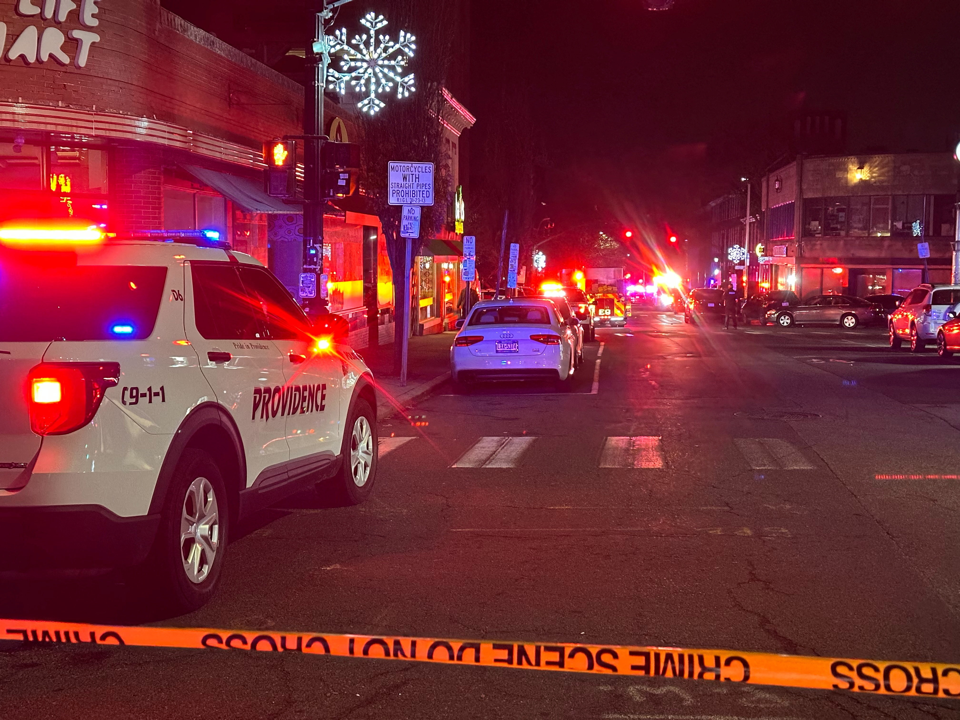 A police vehicle stands near the site of a mass shooting reported by authorities at Brown University in Providence, Rhode Island, U.S., December 13, 2025. REUTERS/Taylor Coester