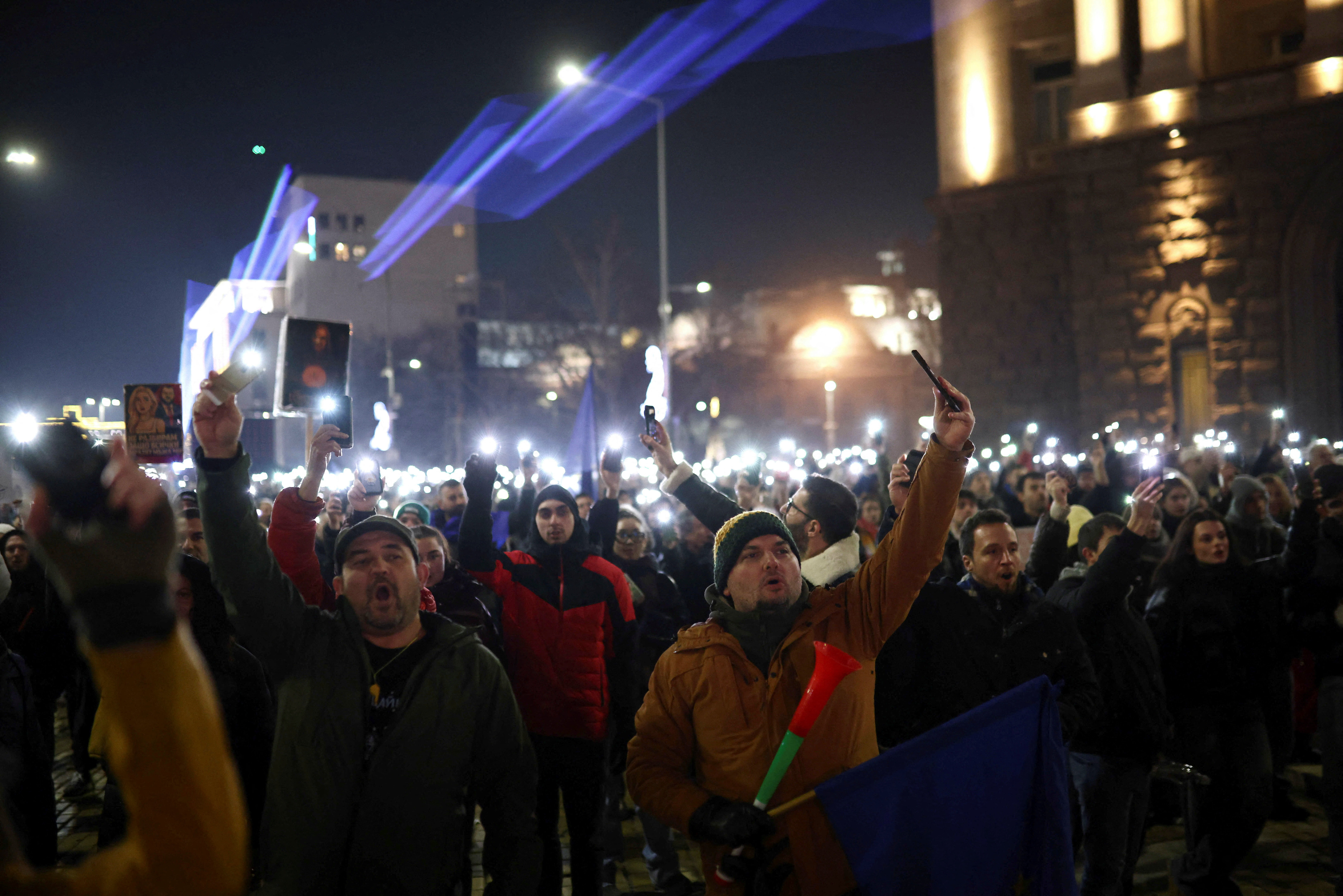 People gather to demonstrate after parliament opposition urged more protests after the government collapsed in a tax dispute, Sofia, Bulgaria, December 18, 2025.