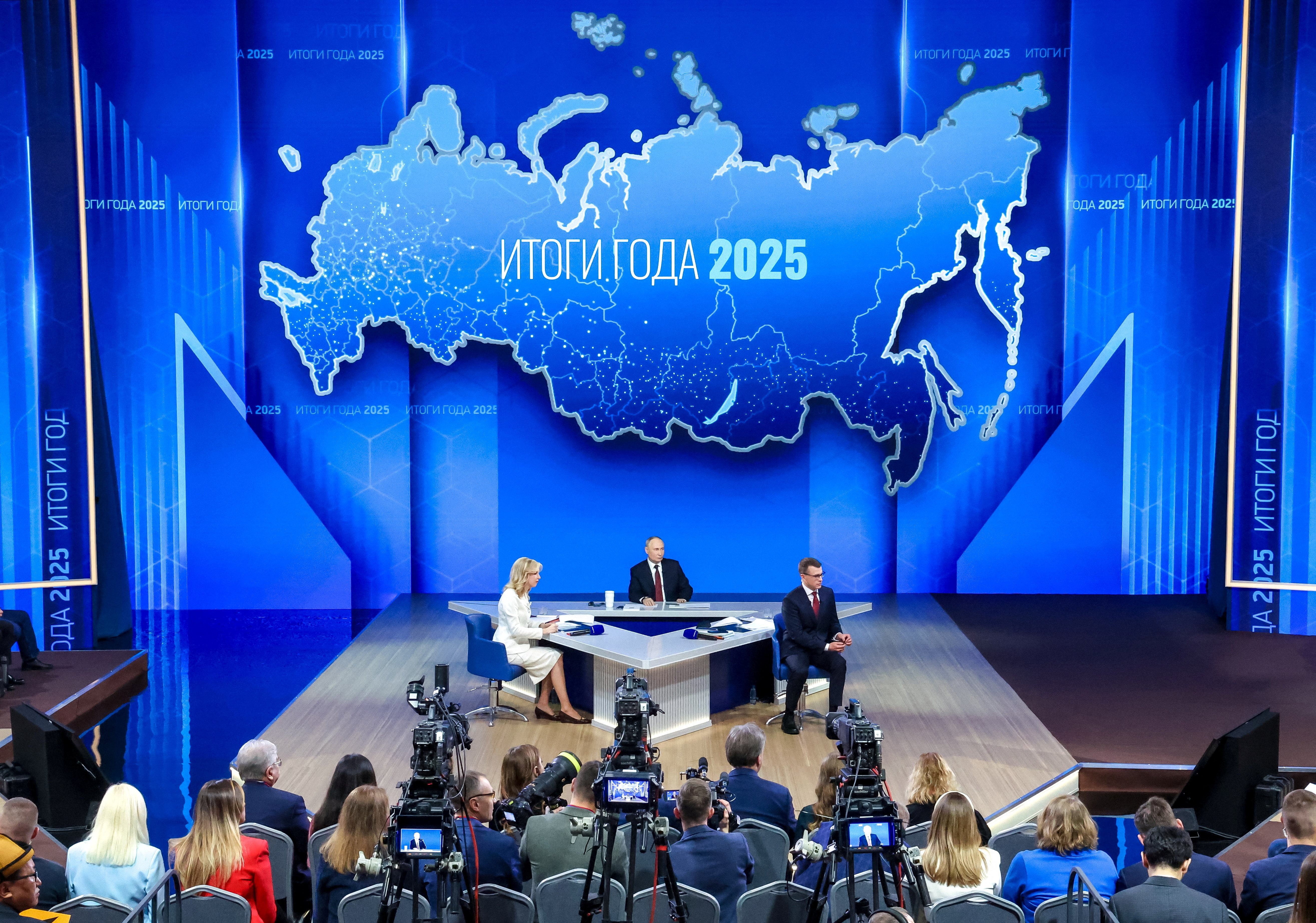 Russian President Vladimir Putin attends his annual end-of-year press conference and phone-in in Moscow, Russia December 19, 2025. Sputnik/Alexander Kazakov/Pool via REUTERS ATTENTION EDITORS - THIS IMAGE WAS PROVIDED BY A THIRD PARTY.