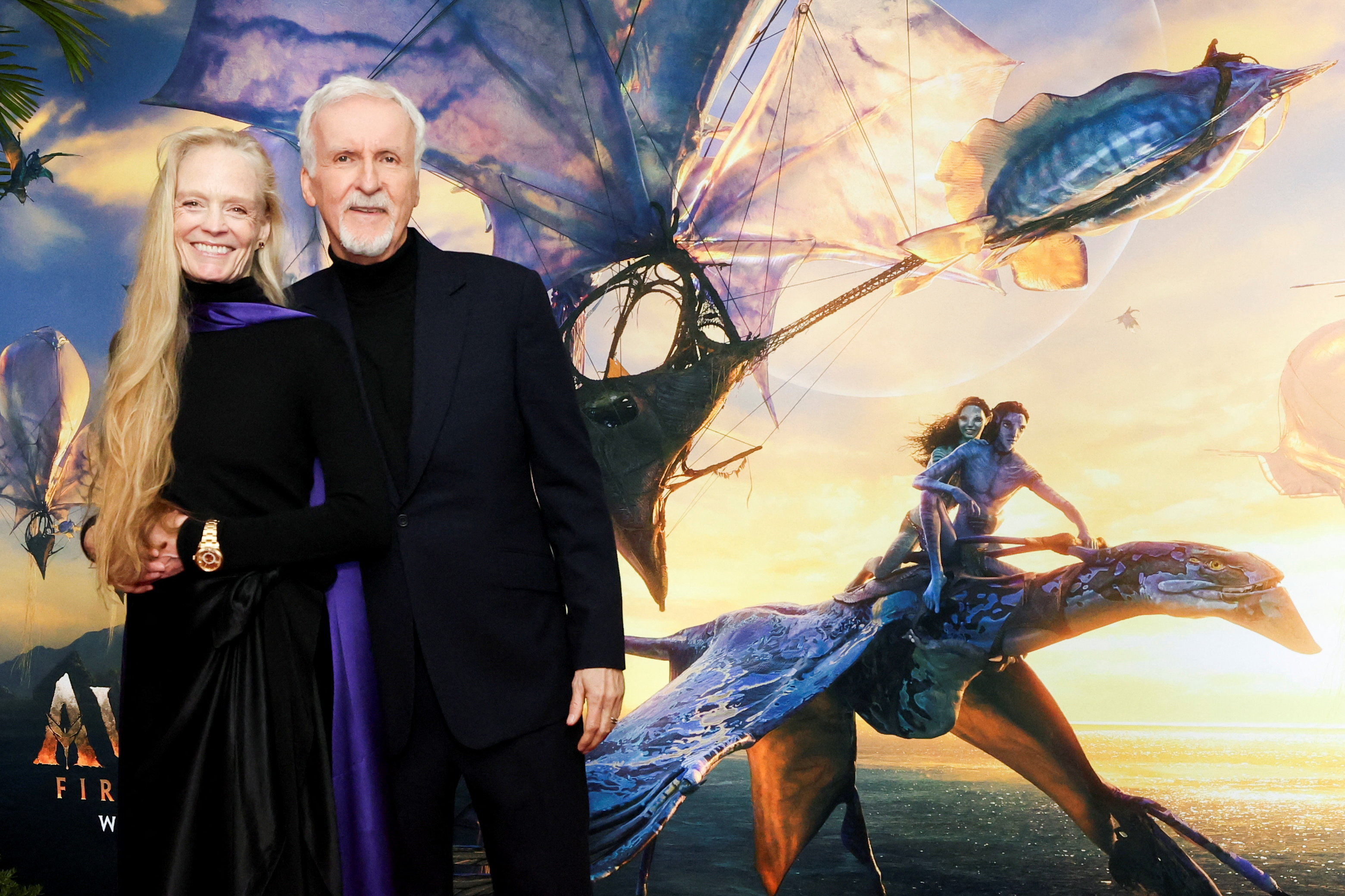 Director James Cameron and his wife, Suzy Amis Cameron, attend the premiere for the film 'Avatar: Fire and Ash', in Los Angeles, California, U.S., December 1, 2025.