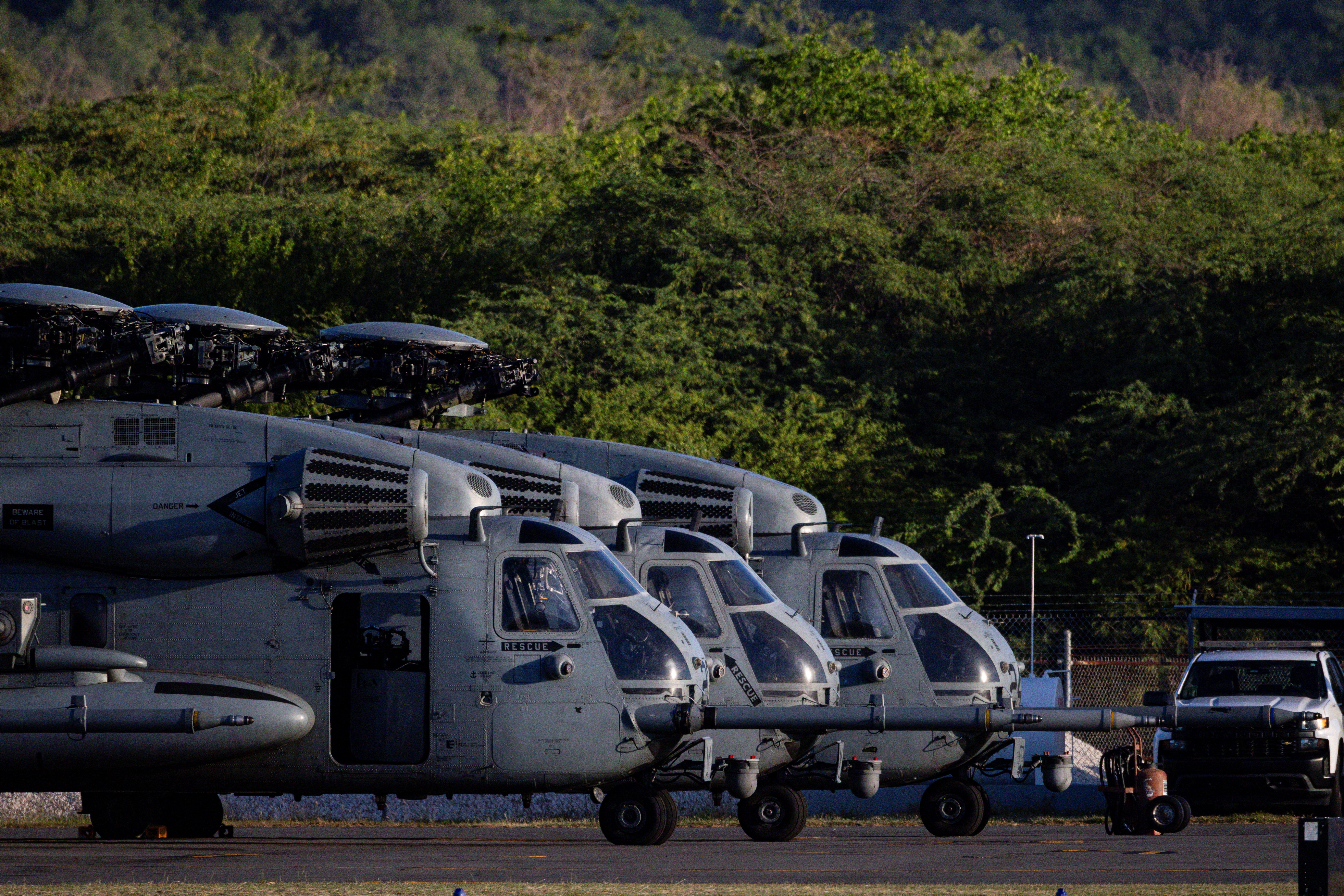 U.S. Marine Corps' CH-53E Super Stallion helicopters sit on the tarmac at the Mercedita International Airport, amid ongoing military movements, in Ponce, Puerto Rico, December 20, 2025.