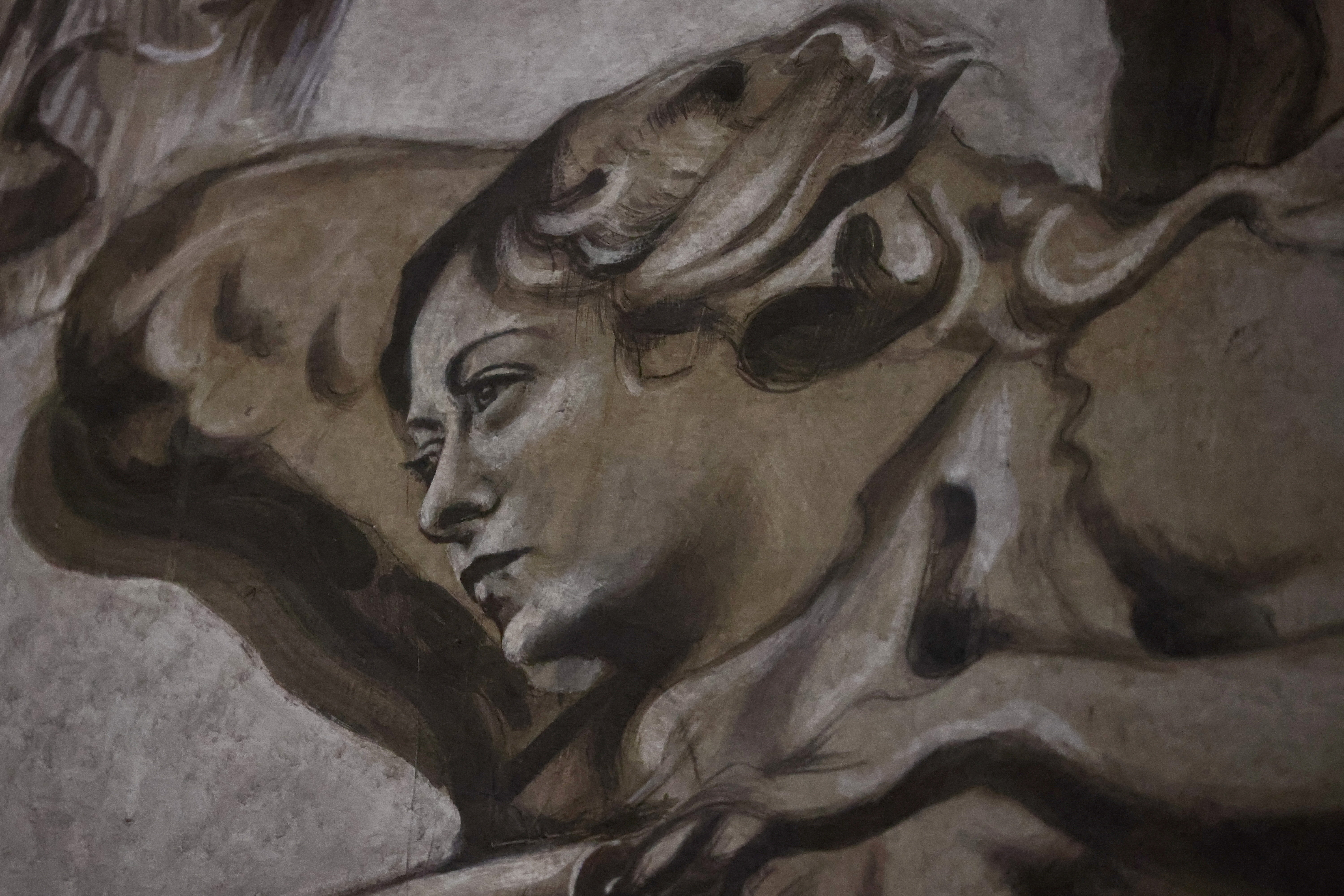 A restored angel fresco is displayed inside the Basilica of St. Lawrence in Lucina following controversy over an alleged resemblance to Italian Prime Minister Giorgia Meloni