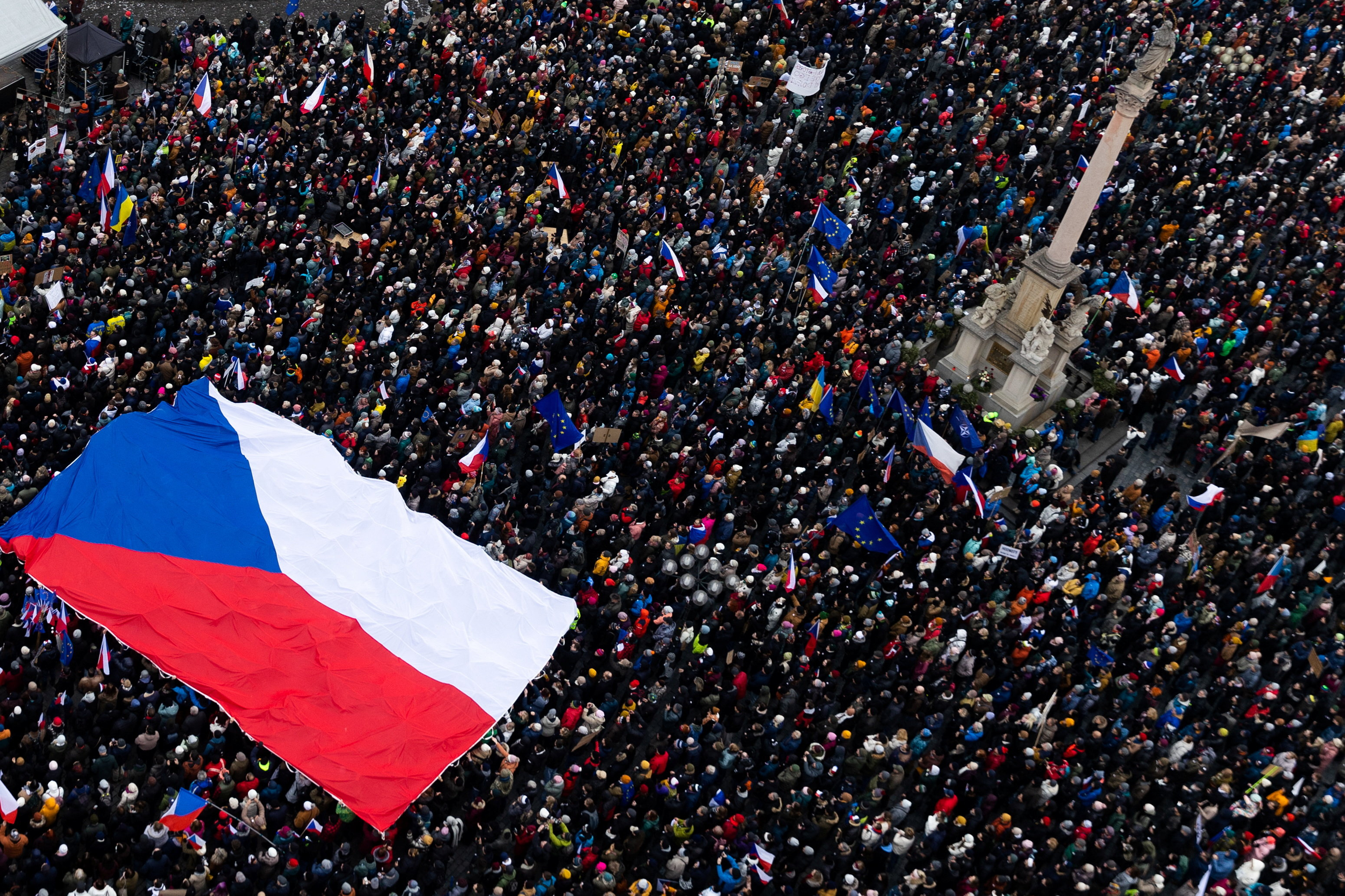 People take part in a rally in support of Czech President Petr Pavel, organised by Million Moments for Democracy group in reaction to dispute between President Pavel and Czech Foreign Minister and Motorists chair Petr Macinka