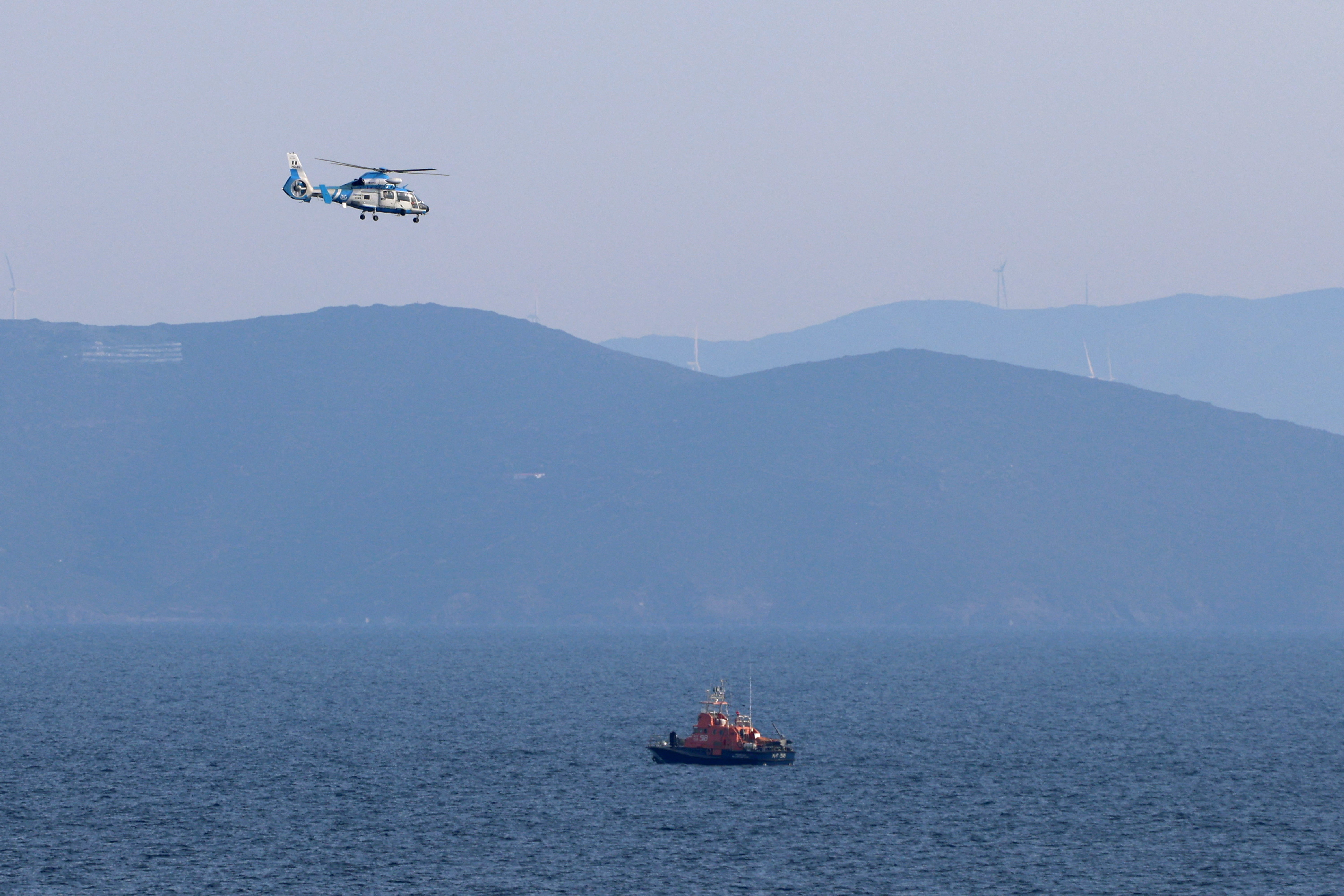 Hellenic coast guard performs SAR operation, following migrant's boat collision with coast guard off the Aegean island of Chios, near Mersinidi, Greece, February 4, 2026.