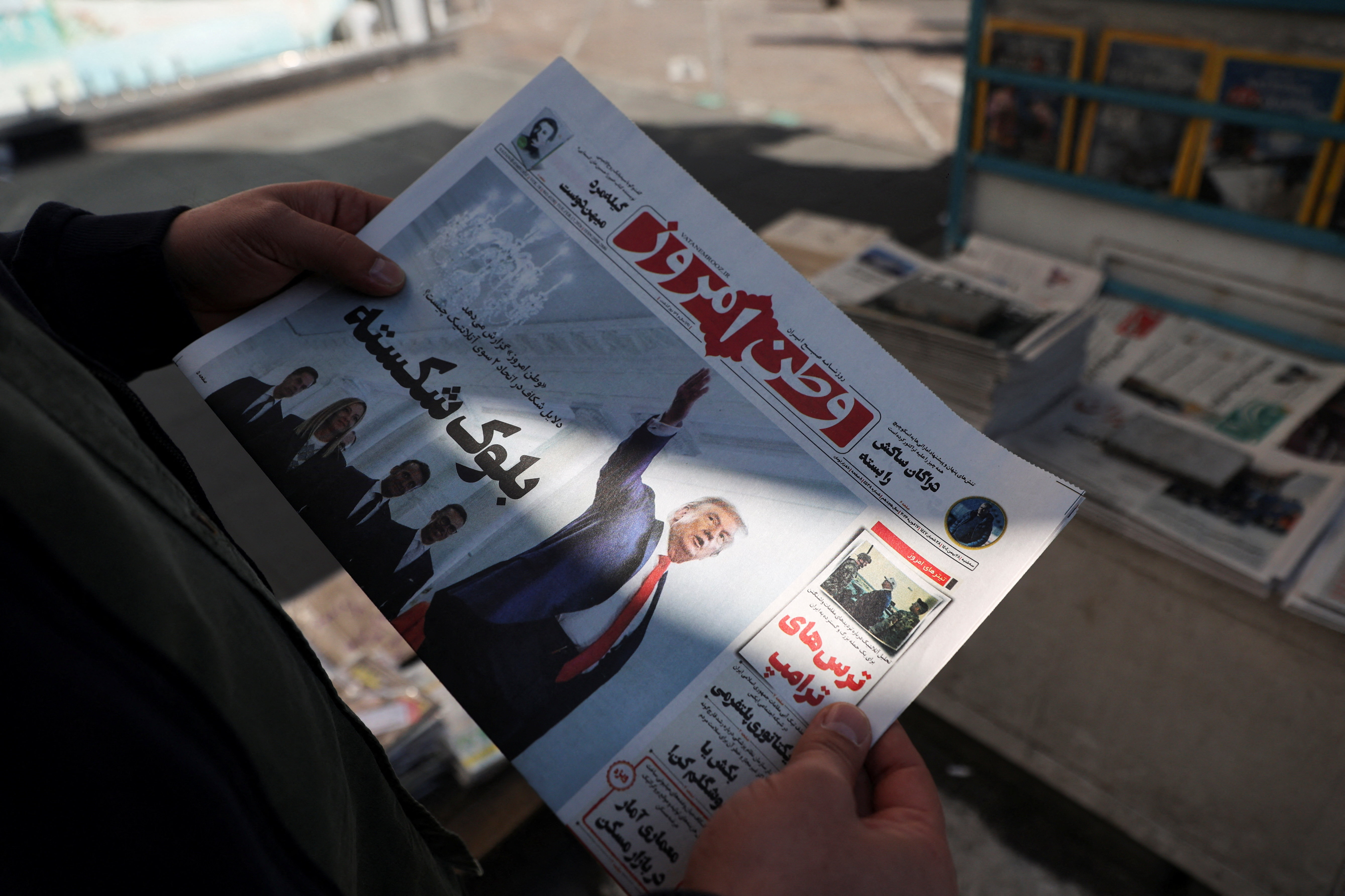 An Iranian newspaper with a cover photo of U.S. President Donald Trump, in Tehran, Iran, February 17, 2026. Majid Asgaripour/WANA (West Asia News Agency) via REUTERS ATTENTION EDITORS - THIS PICTURE WAS PROVIDED BY A THIRD PARTY