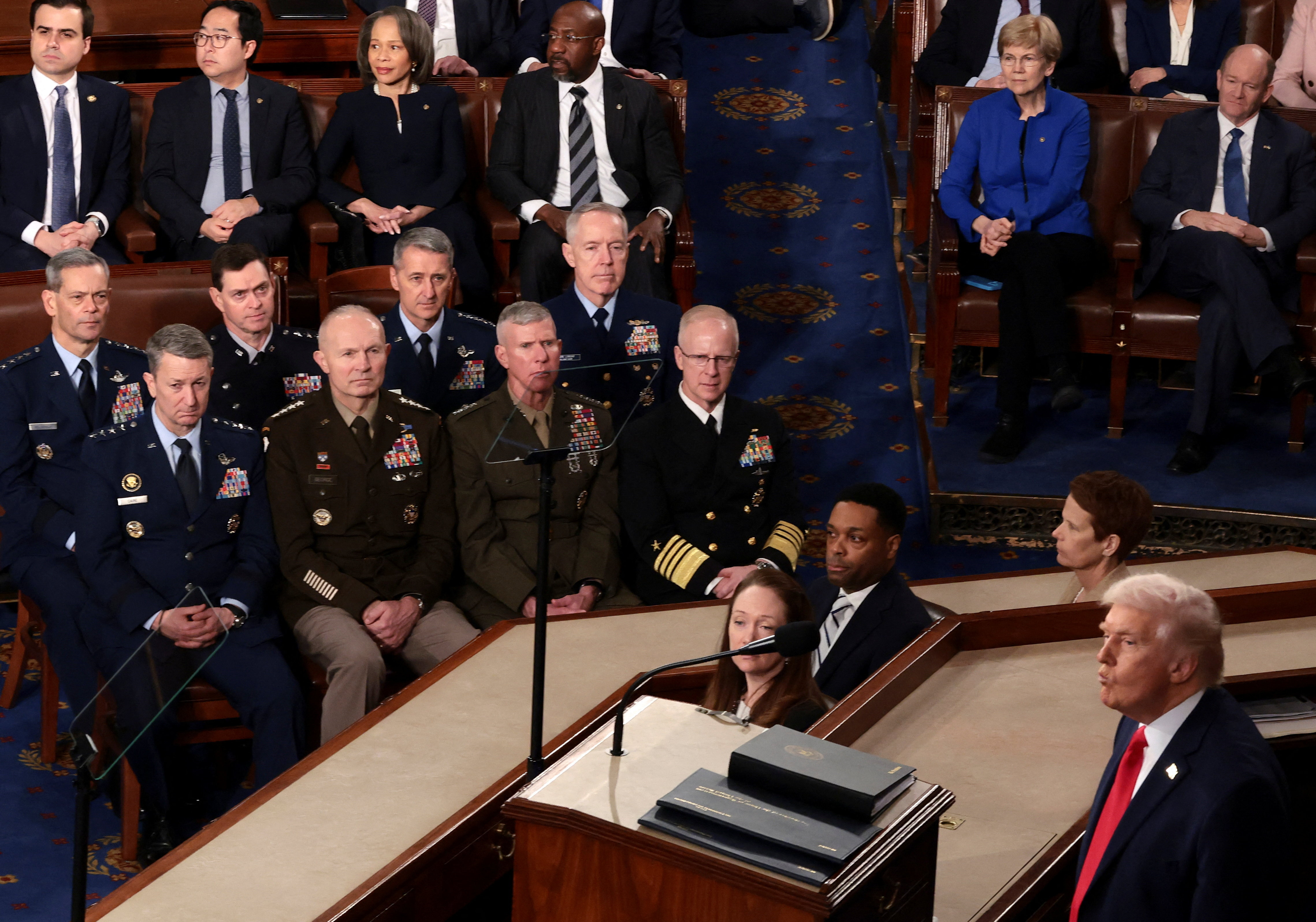 Chairman of the Joint Chiefs of Staff General Dan Caine attends U.S. President Donald Trump's State of the Union address to a joint session of Congress at the U.S. Capitol in Washington, D.C., U.S., February 24, 2026.  REUTERS/Evelyn Hockstein