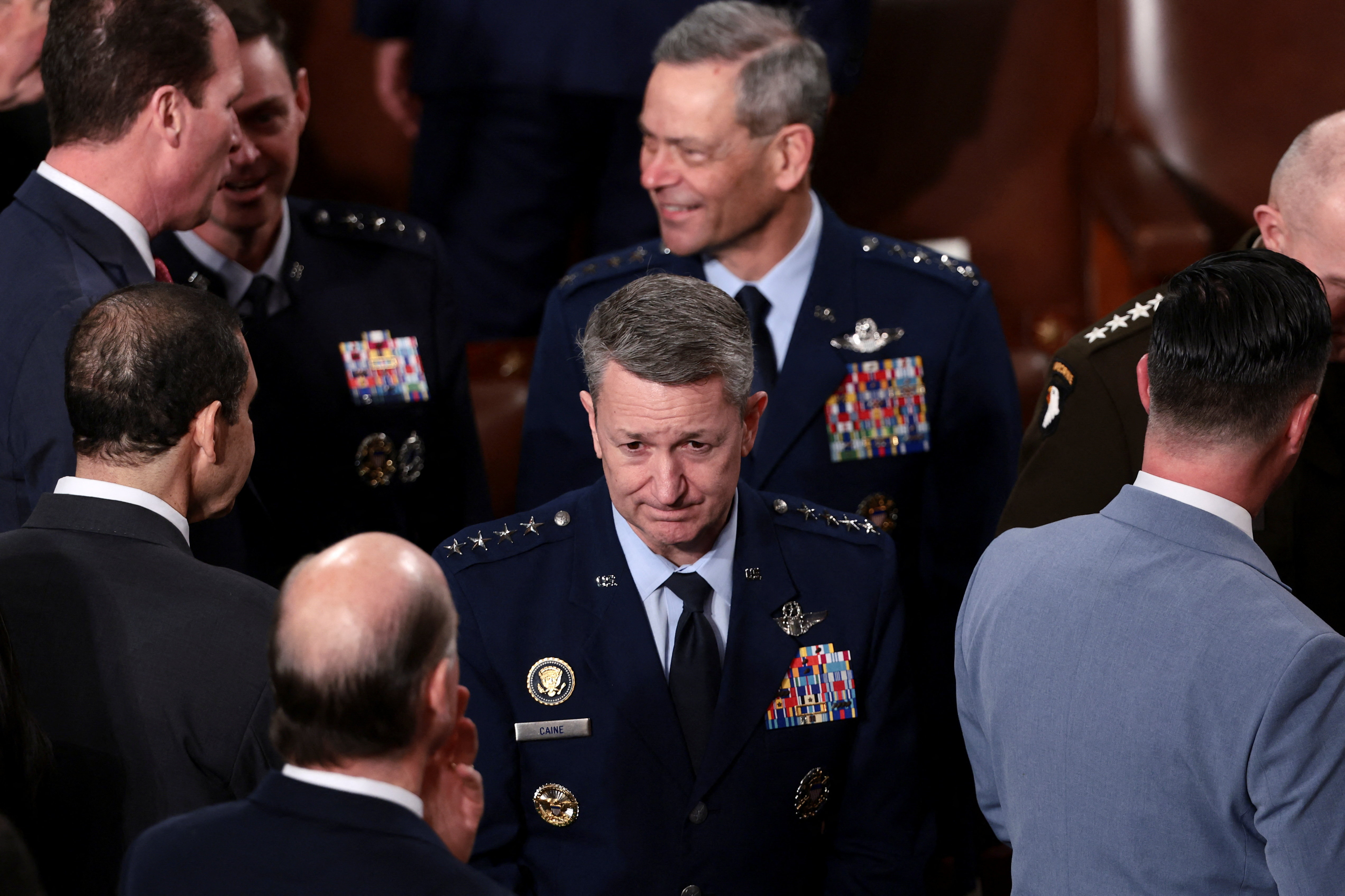 Chairman of the Joint Chiefs of Staff General Dan Caine before U.S. President Donald Trump delivers the State of the Union address to a joint session of Congress at the U.S. Capitol in Washington, D.C., U.S., February 24, 2026.  REUTERS/Evelyn Hockstein