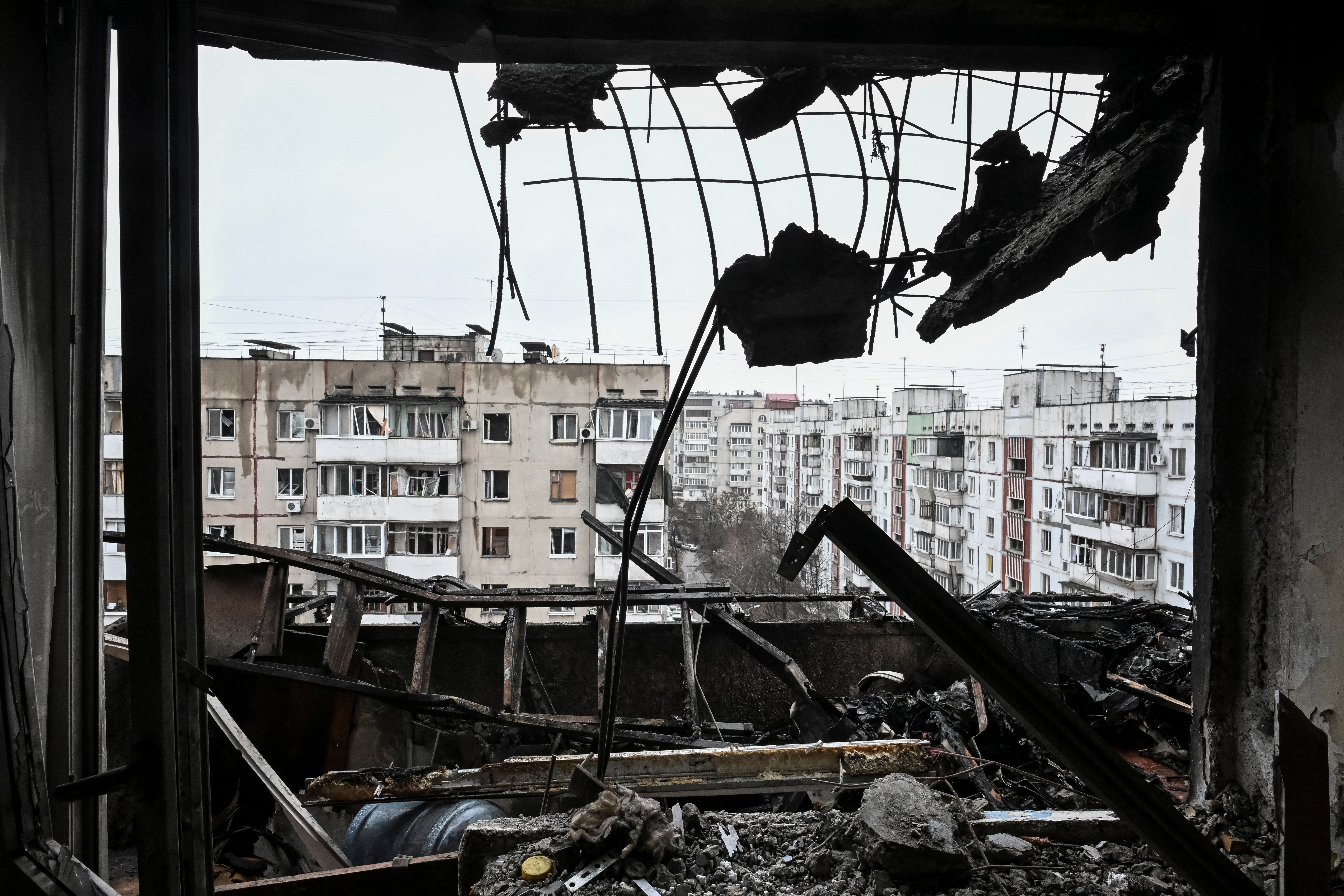 The interior of the damaged flat in an apartment building hit by a Russian drone strike, amid Russia's attack on Ukraine, in Zaporizhzhia, Ukraine February 26, 2026. REUTERS/Stringer