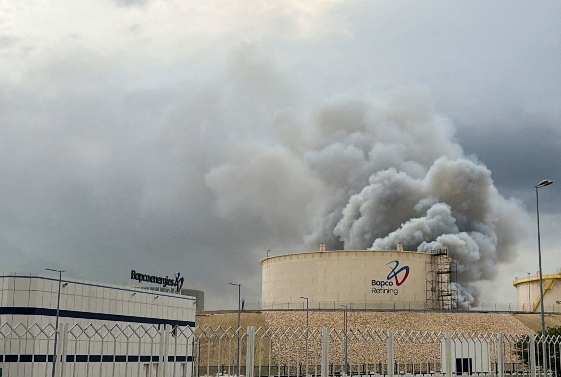 Smoke rises following a strike on the Bapco Oil Refinery, amid the U.S.-Israeli conflict with Iran, on Sitra Island Bahrain