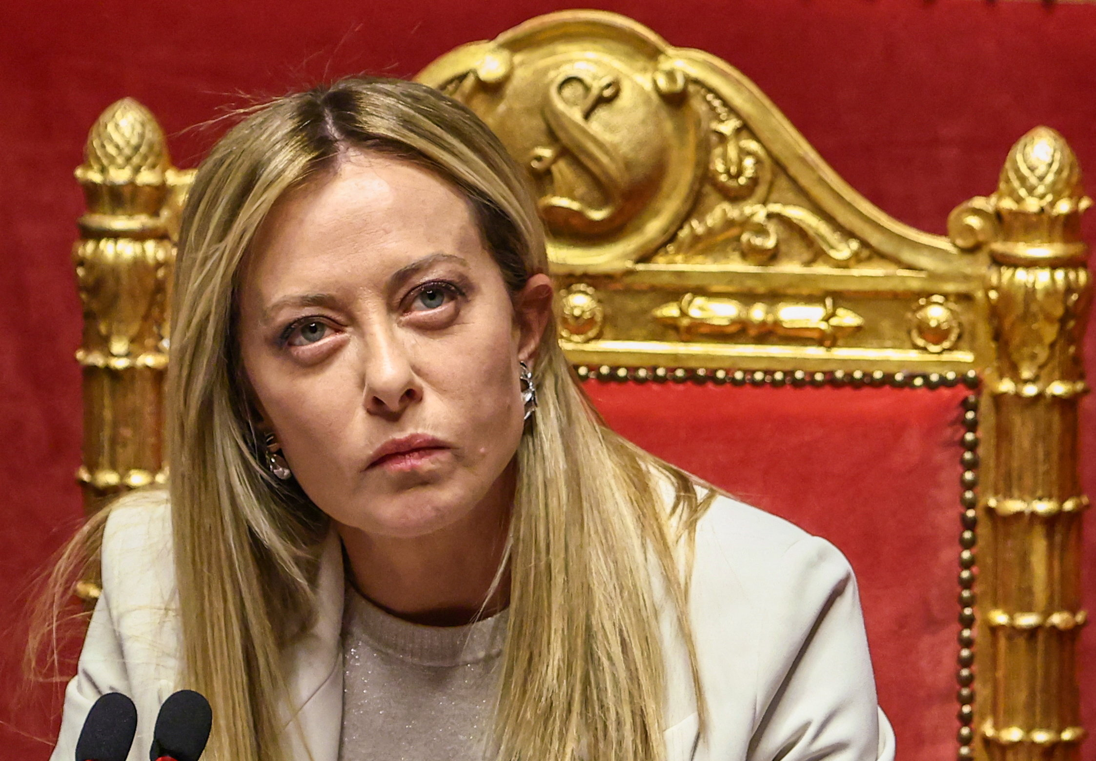 Italy's Prime Minister Giorgia Meloni listens during a session at Italian Senate in Rome, Italy, March 11, 2026. REUTERS/Matteo Minnella