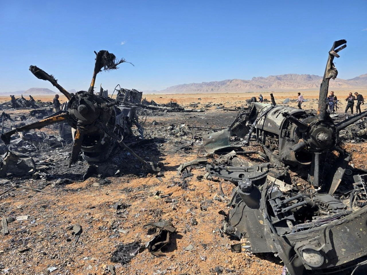 An image released on April 5, 2026, and obtained from social media appears to show wreckage of an American aircraft and a helicopter rotor in Isfahan, Iran, which forensic imagery analyst William Goodhind said is consistent with a U.S. MC‑130J or HC‑130J