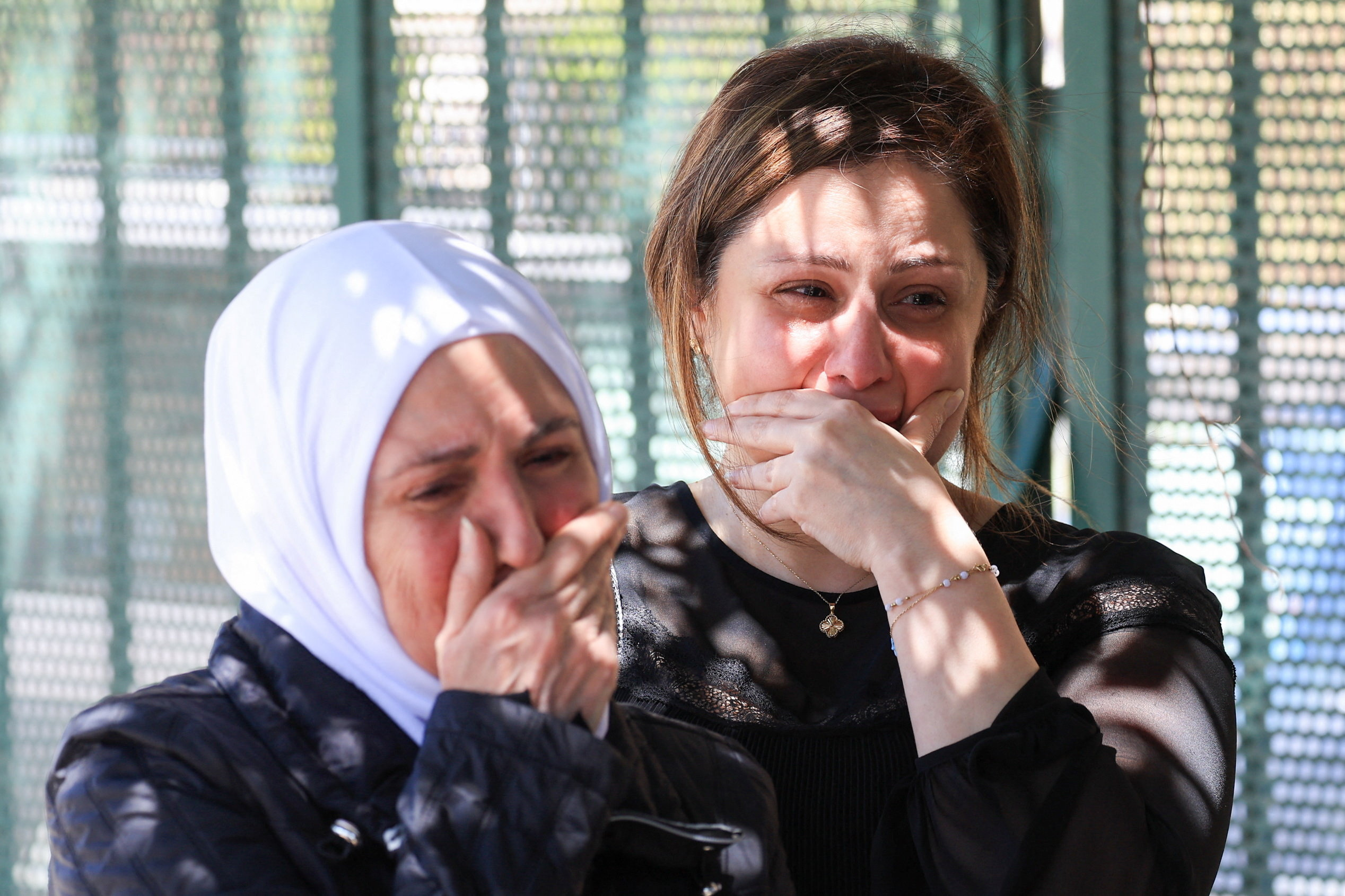 Mother and wife of Lebanese man Mohammed Zain Al-Abidin Shehab, who was killed in an Israeli strike on Wednesday, react during his funeral in Beirut, Lebanon, April 9, 2026.