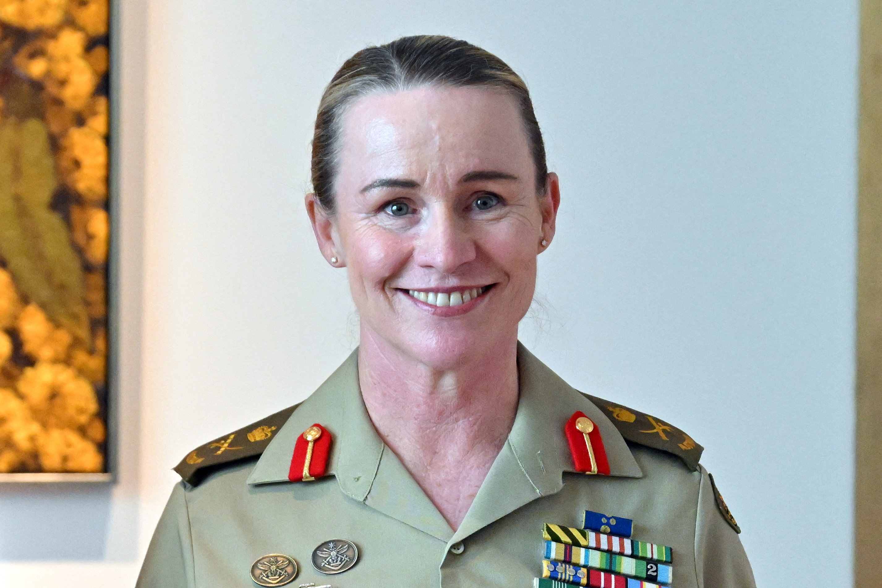 Newly appointed Chief of Army Lieutenant General Susan Coyle poses for photographers after a press conference at Parliament House in Canberra, Australia, April 13, 2026.