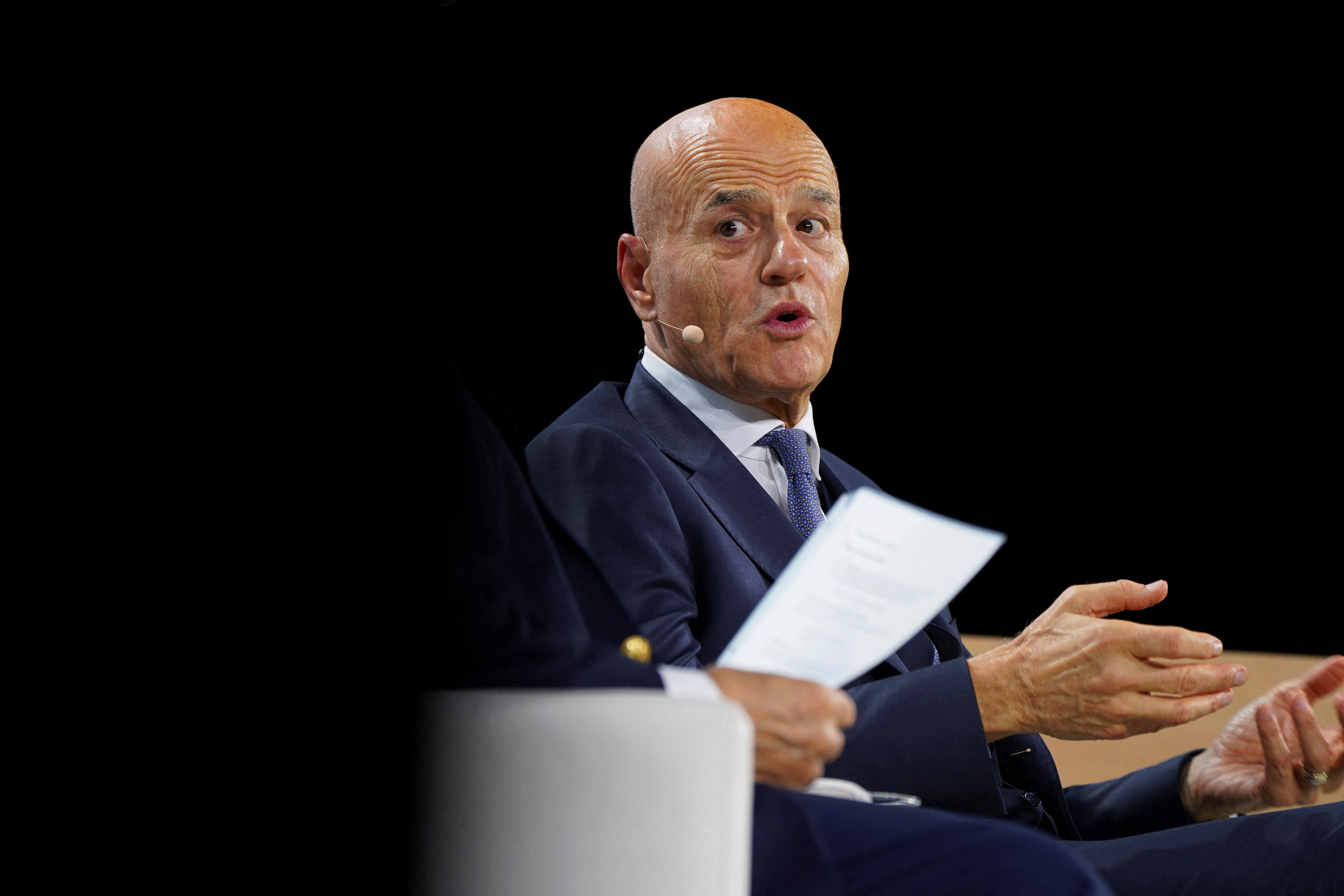 Eni CEO Claudio Descalzi speaks during the CERAWeek energy conference 2026 in Houston, Texas, U.S., March 24, 2026.