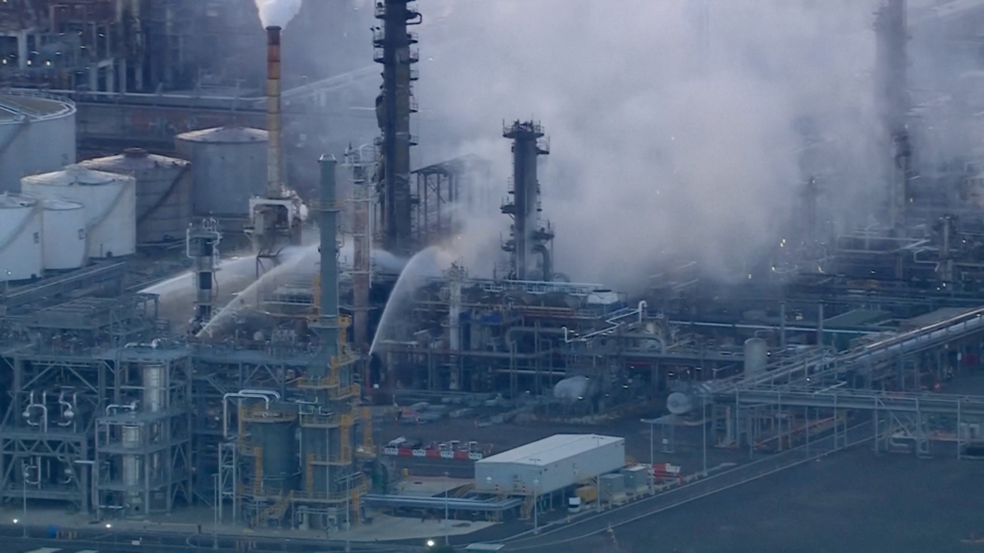 Efforts are made to douse the fire at Viva Energy Group's refinery in Geelong, Australia April 16, 2026