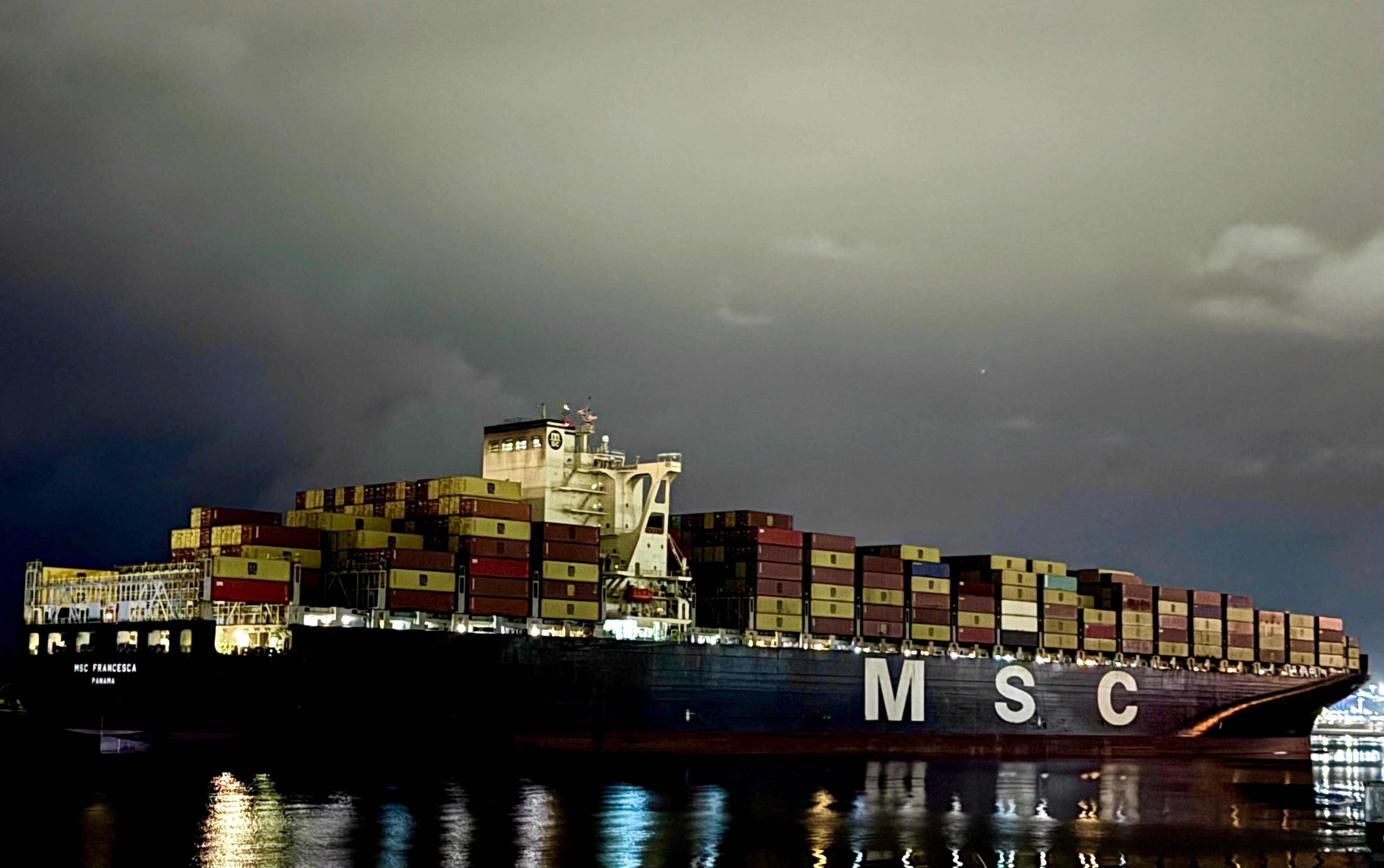 The Panama-flagged MSC Francesca vessel, in Long Beach, California, U.S., April 16, 2025.