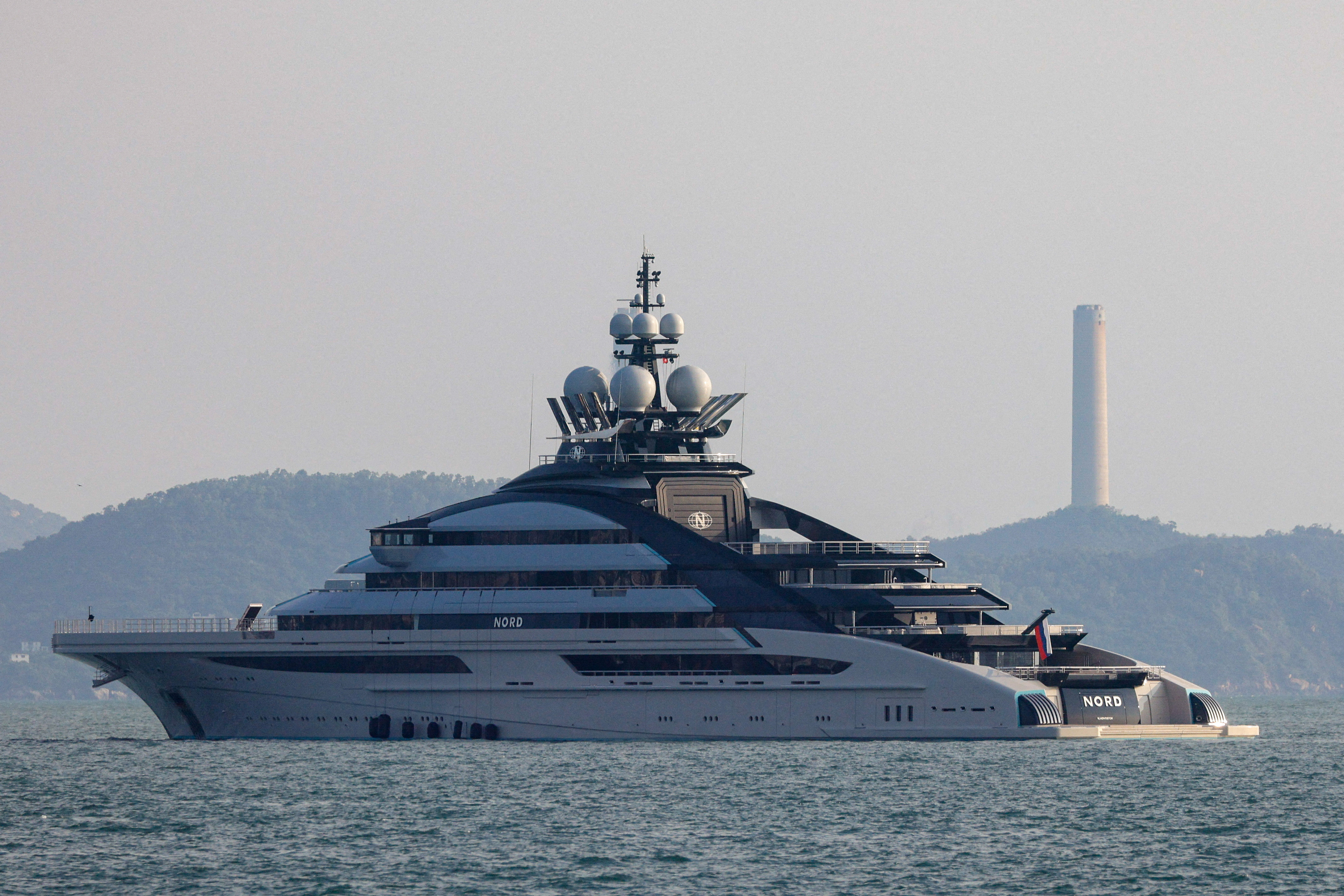 FILE PHOTO: The 465-foot superyacht "Nord", linked to the sanctioned Russian oligarch Alexey Mordashov is seen docked, in Hong Kong, China October 7, 2022. REUTERS/Tyrone Siu/File Photo