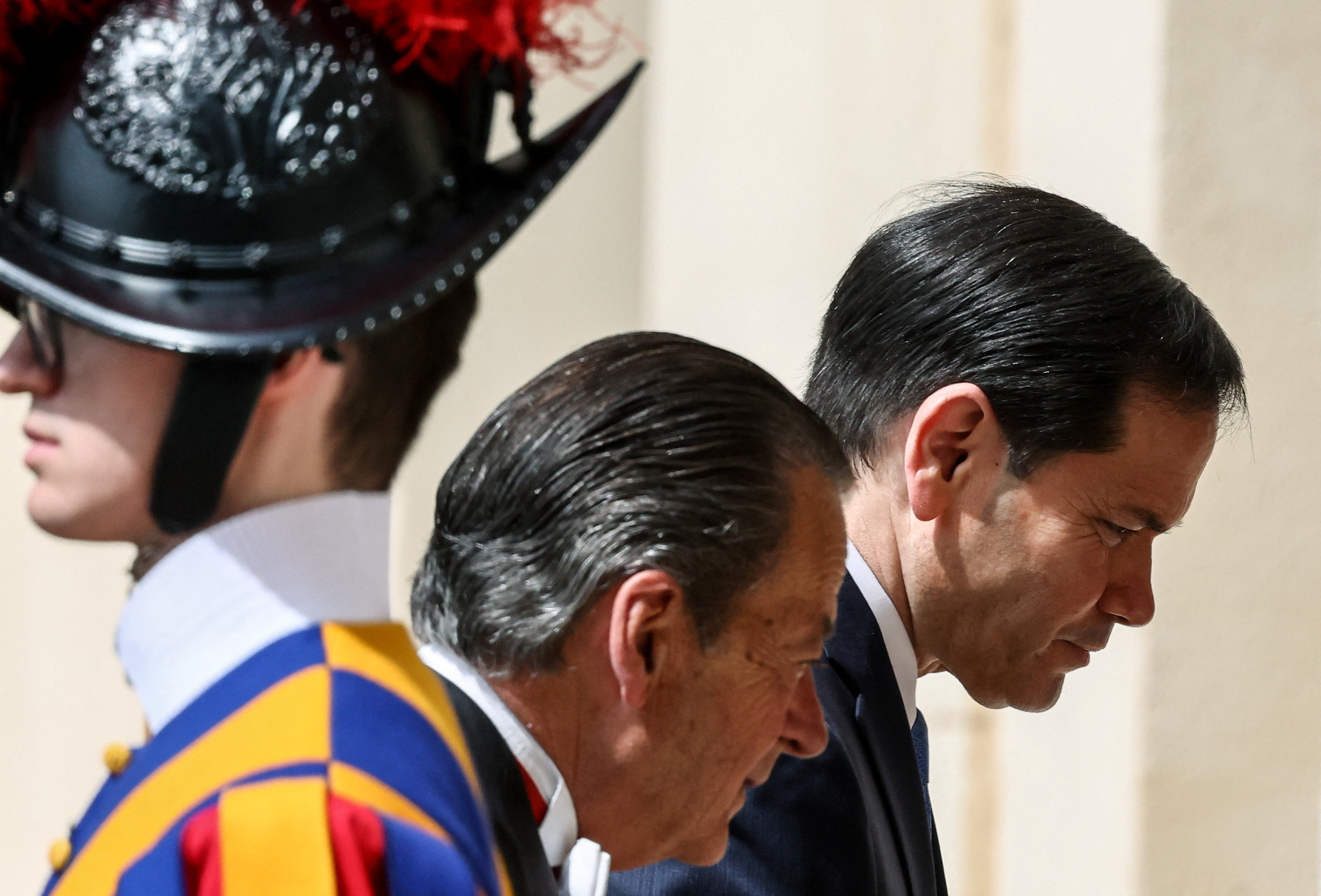 U.S. Secretary of State Marco Rubio arrives at the San Damaso courtyard to meet Pope Leo XIV at the Vatican, May 7, 2026. REUTERS/Yara Nardi